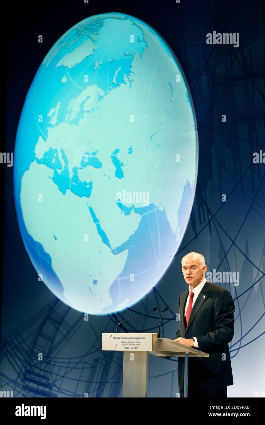 Greece S Prime Minister George Papandreou Delivers A Speech During The Opening Session Of The New World New Capitalism Conference On Theme Of How To Reform The International Monetary System At The Economy