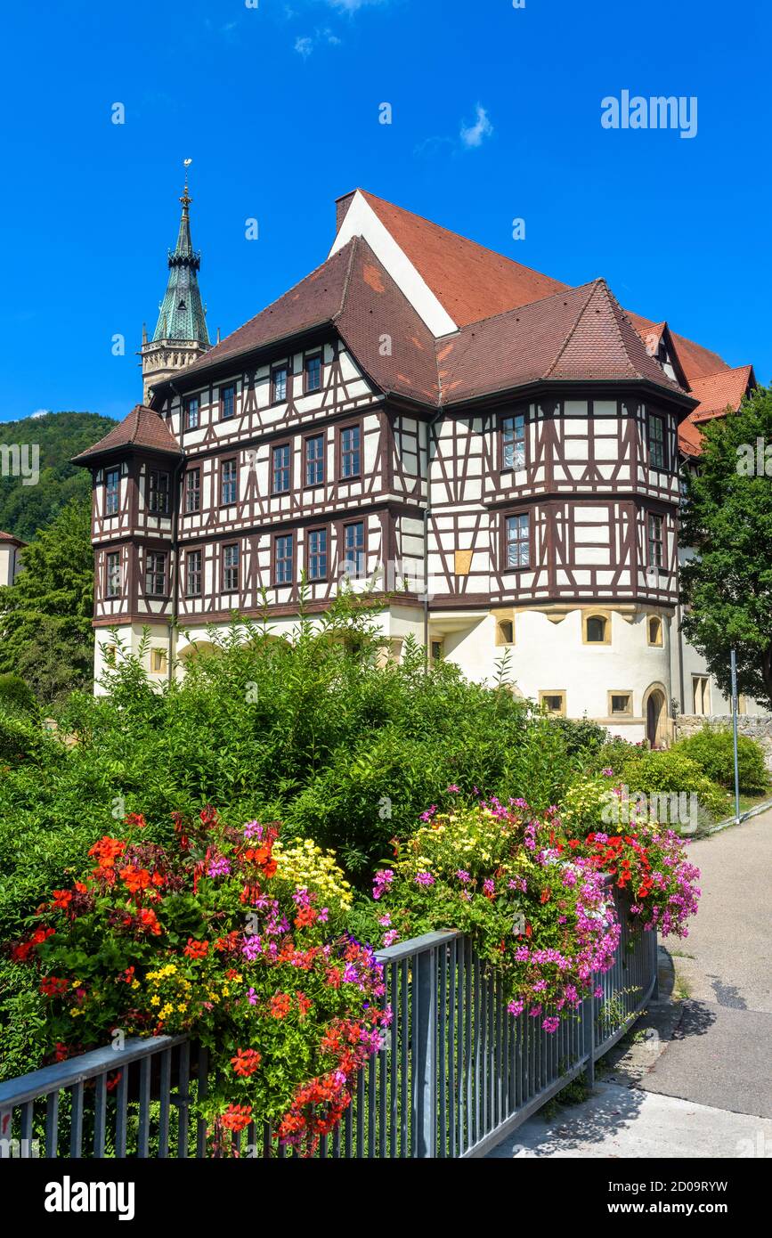 Castle Residence (Residenzschloss) or Residential Palace in Bad Urach, Germany. This beautiful castle is landmark of Baden-Wurttemberg. Scenic view of Stock Photo