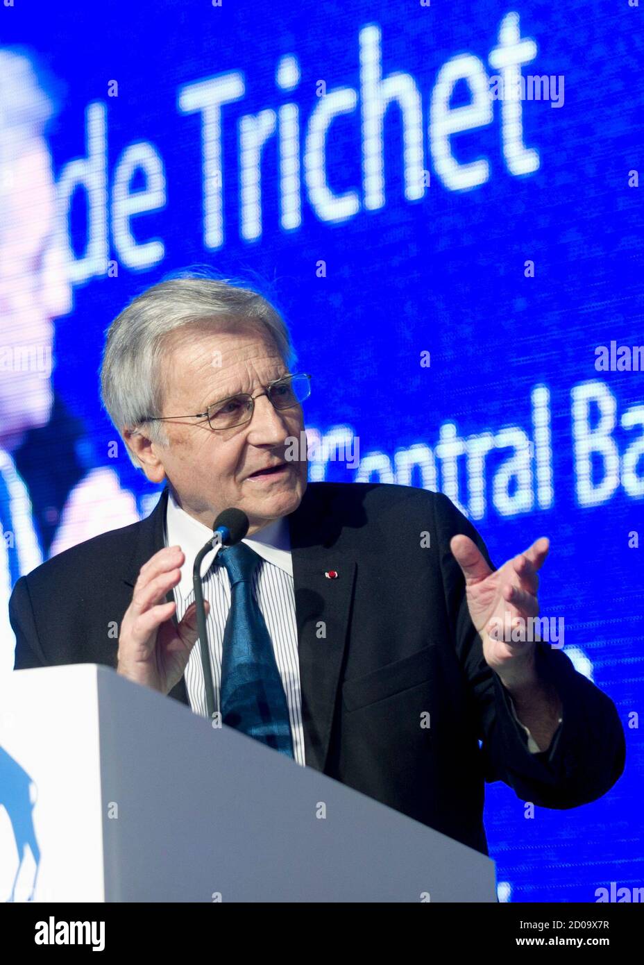 Jean-Claude Trichet, former European Central Bank President and former  governor of Banque De France, speaks at a seminar in Kuwait hosted by the  National Bank of Kuwait April 10, 2012. REUTERS/Stephanie McGehee (