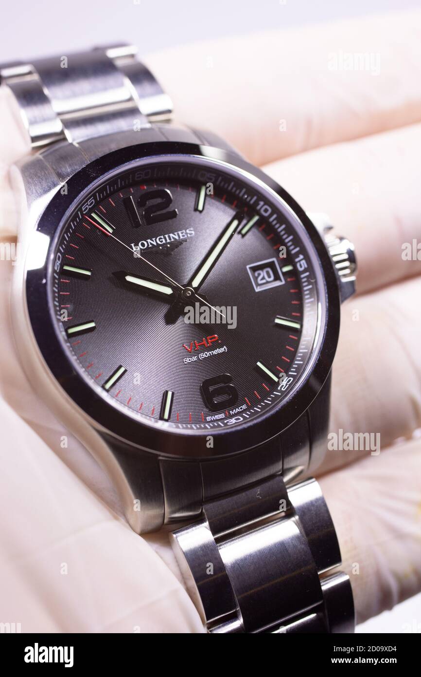 Rome, Italy 01.10.2020 Longines wrist watch. luxury watch trademark