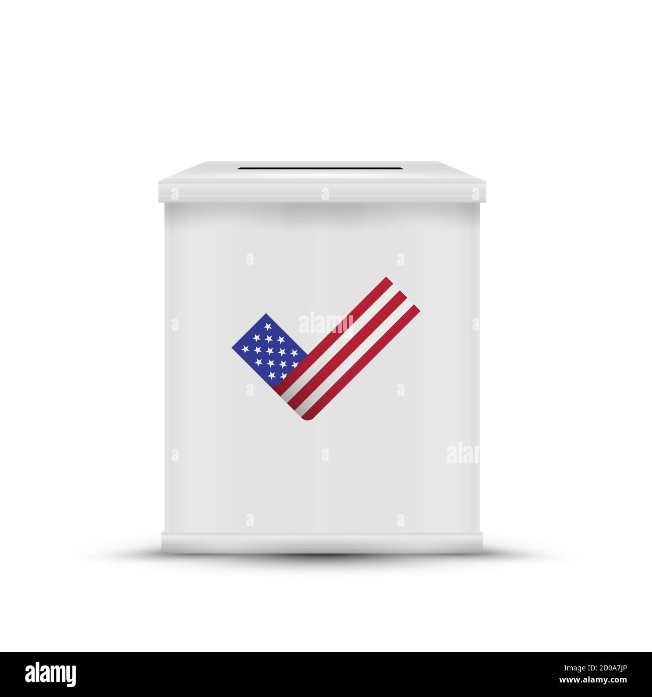 White ballot box isolated. American flag check mark. 2020 United States presidential election. illustration. Stock Photo
