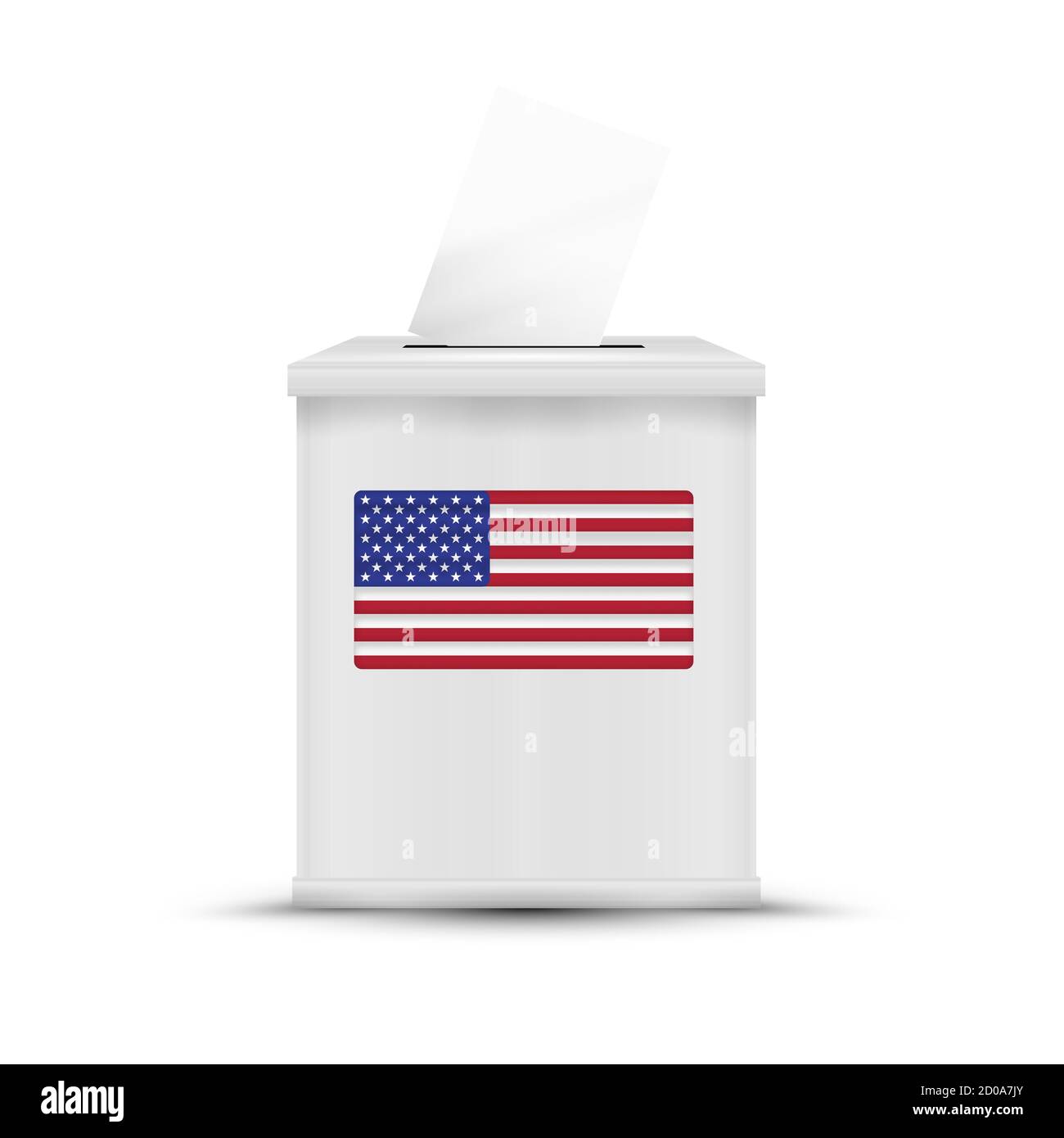White ballot box isolated. American flag. 2020 United States presidential election. illustration. Stock Photo