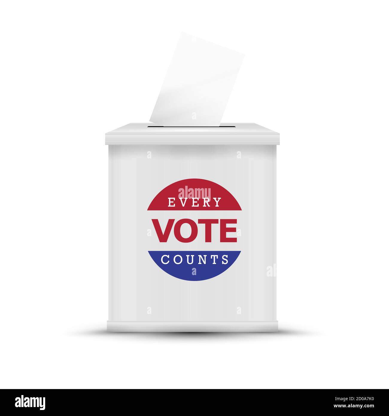 White ballot box isolated. Every vote counts. 2020 United States presidential election. illustration. Stock Photo