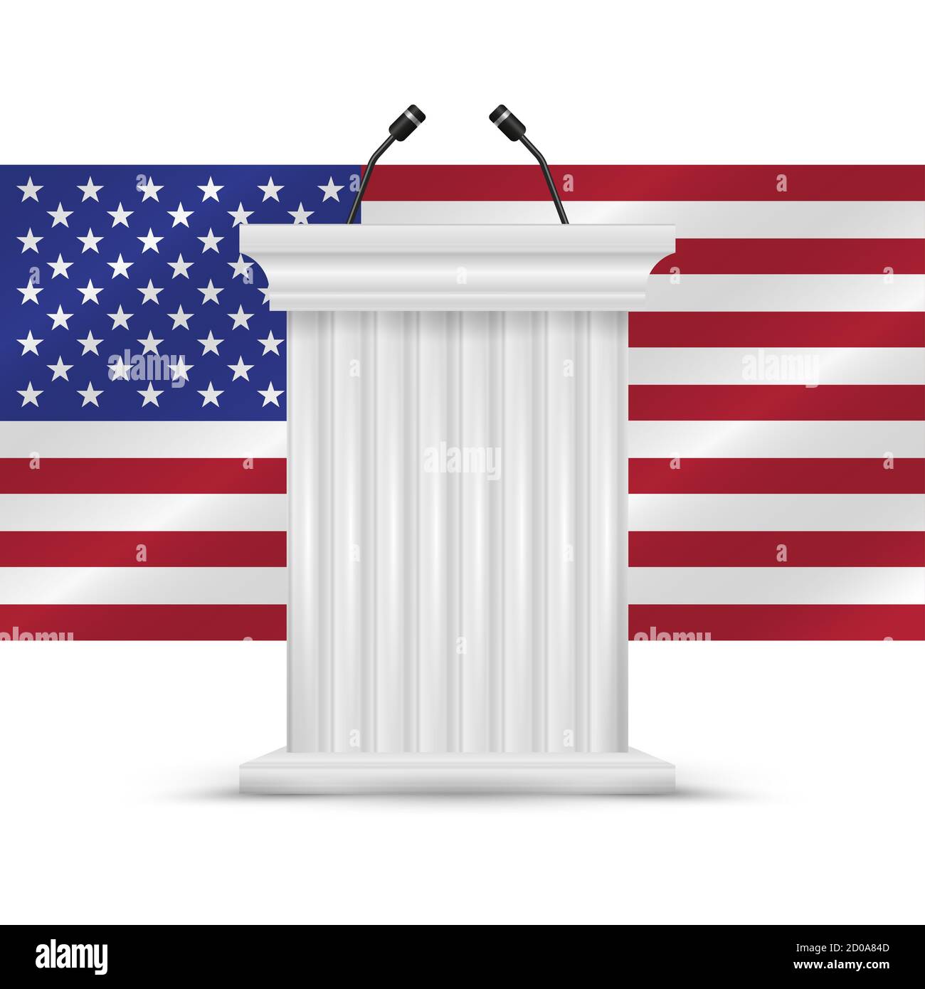 White tribune for political debate. 2020 United States presidential election. illustration. Stock Photo