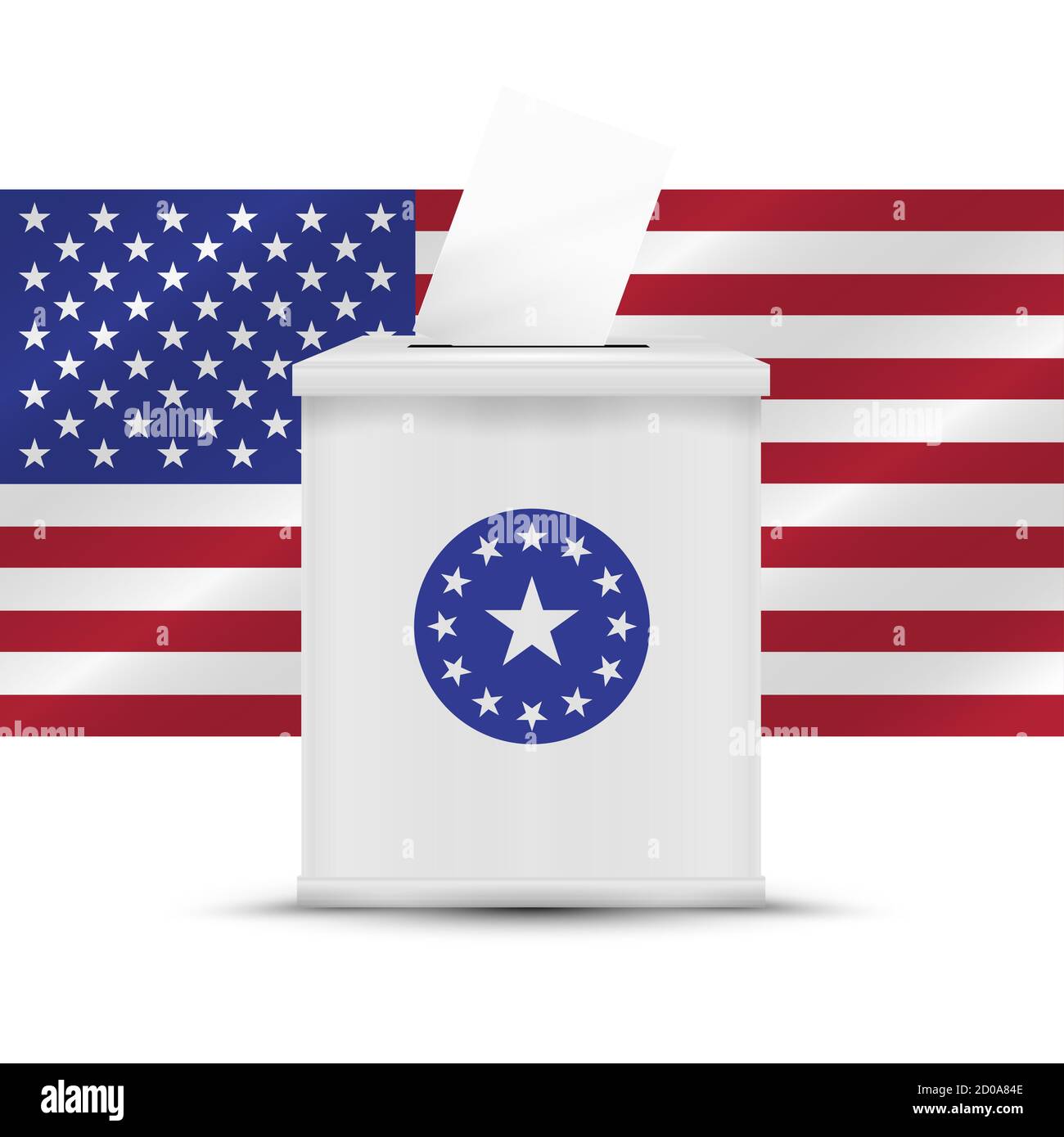White ballot box with american flag background. 2020 United States presidential election. illustration. Stock Photo