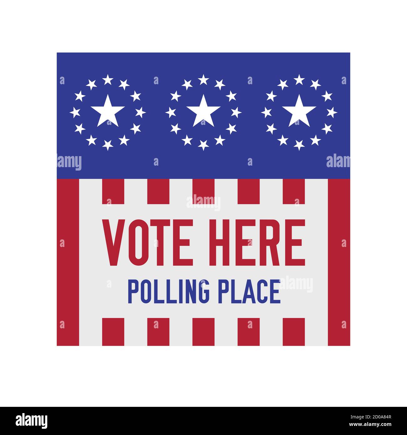 VOTE HERE. Polling place sign. 2020 United States presidential election. illustration. Stock Photo