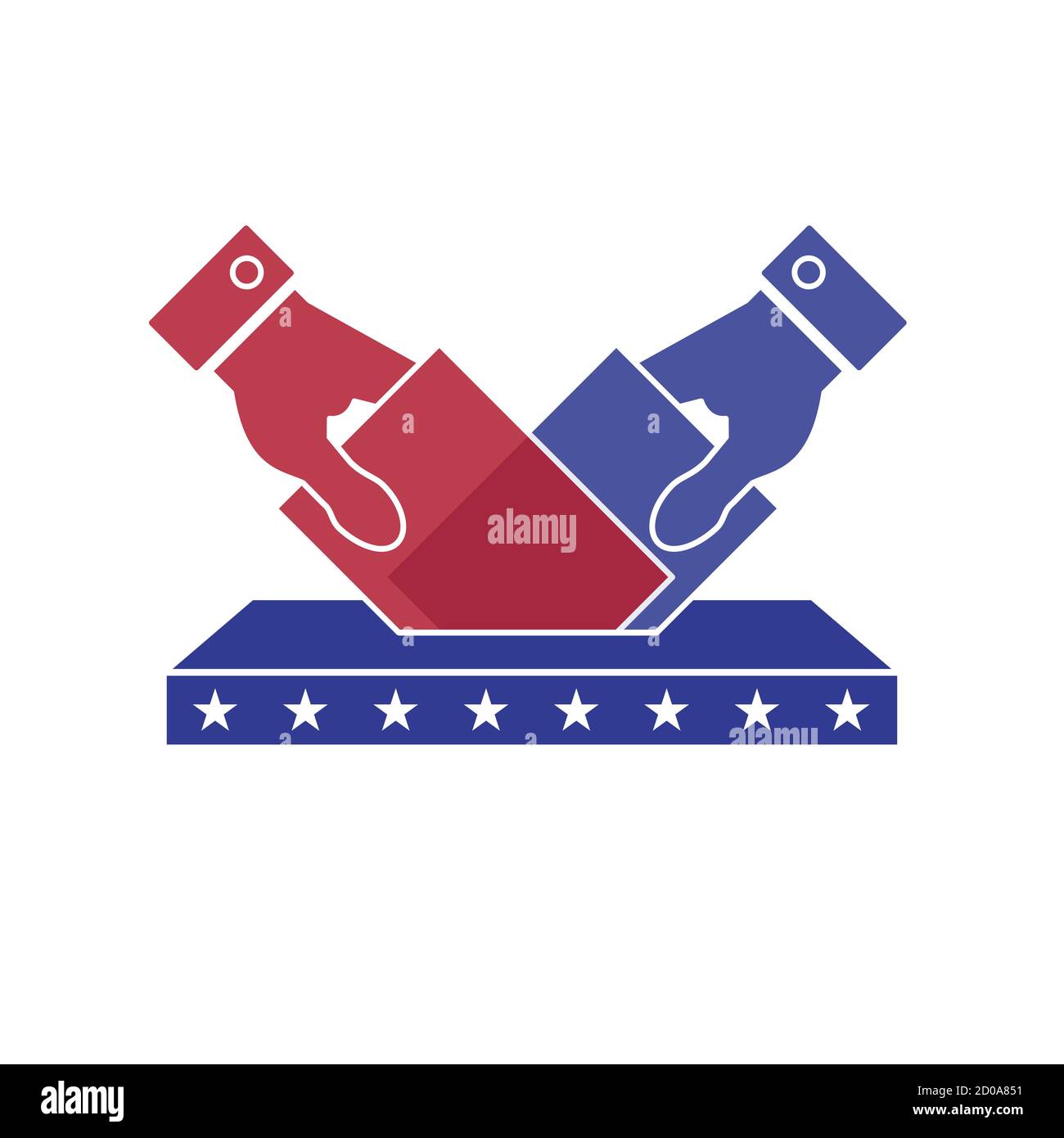 Two hands putting voting icon. 2020 United States presidential election. illustration. Stock Photo
