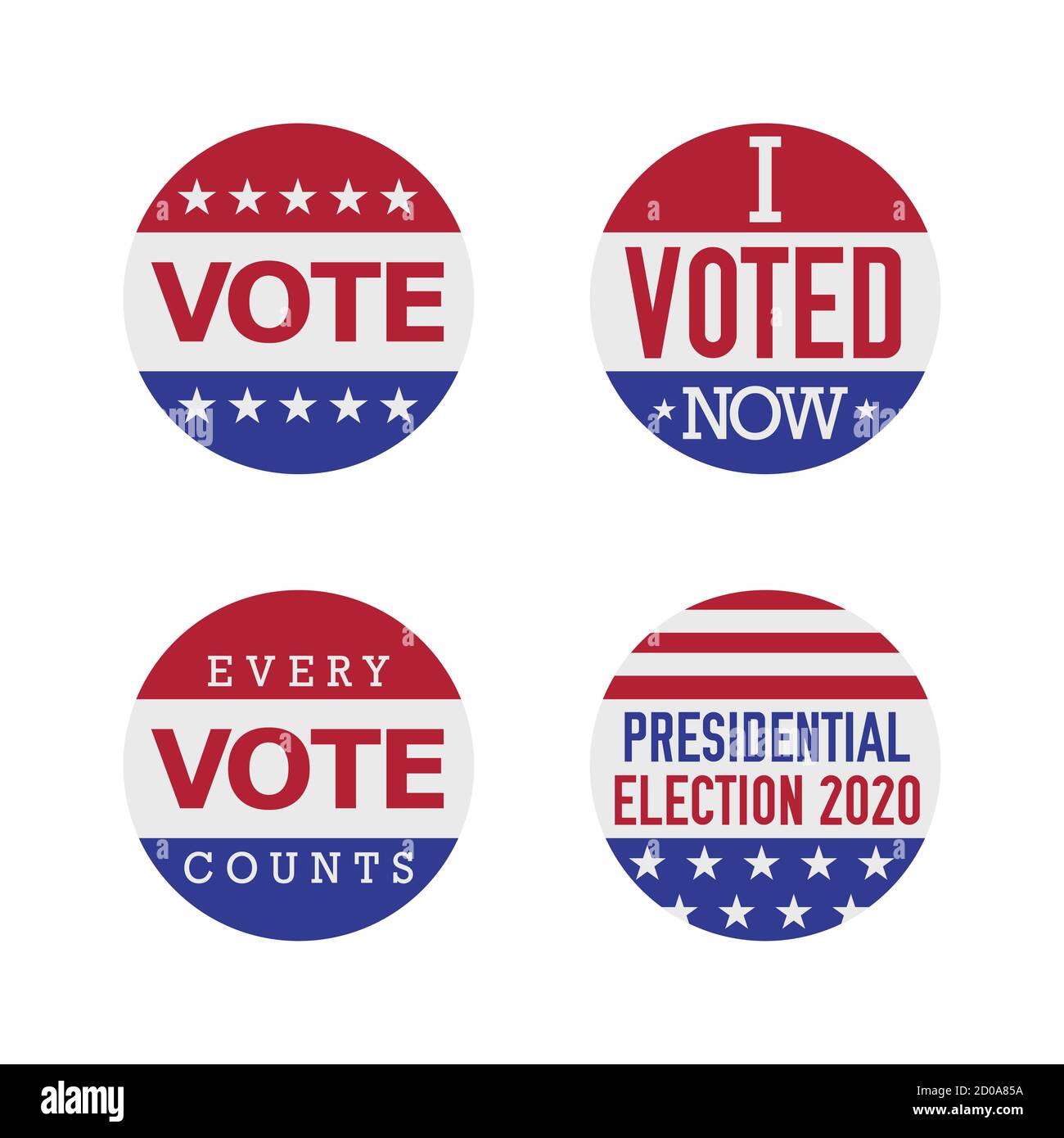 Voting badge set. 2020 United States presidential election. illustration. Stock Photo