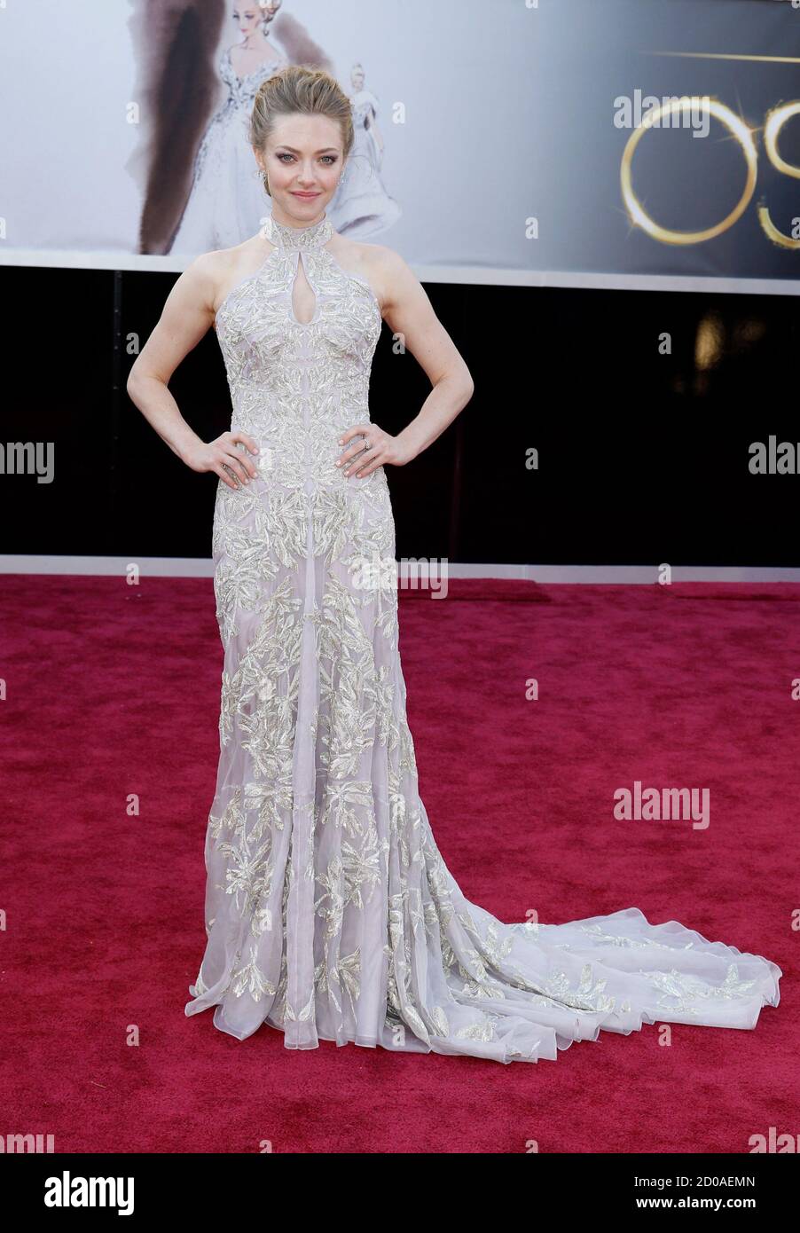 Actress Amanda Seyfried, from "Les Miserables," wearing an Alexander  McQueen dress, arrives at the 85th Academy Awards in Hollywood, California,  February 24, 2013. REUTERS/Lucas Jackson (UNITED STATES - Tags:  ENTERTAINMENT) (OSCARS-ARRIVALS Stock