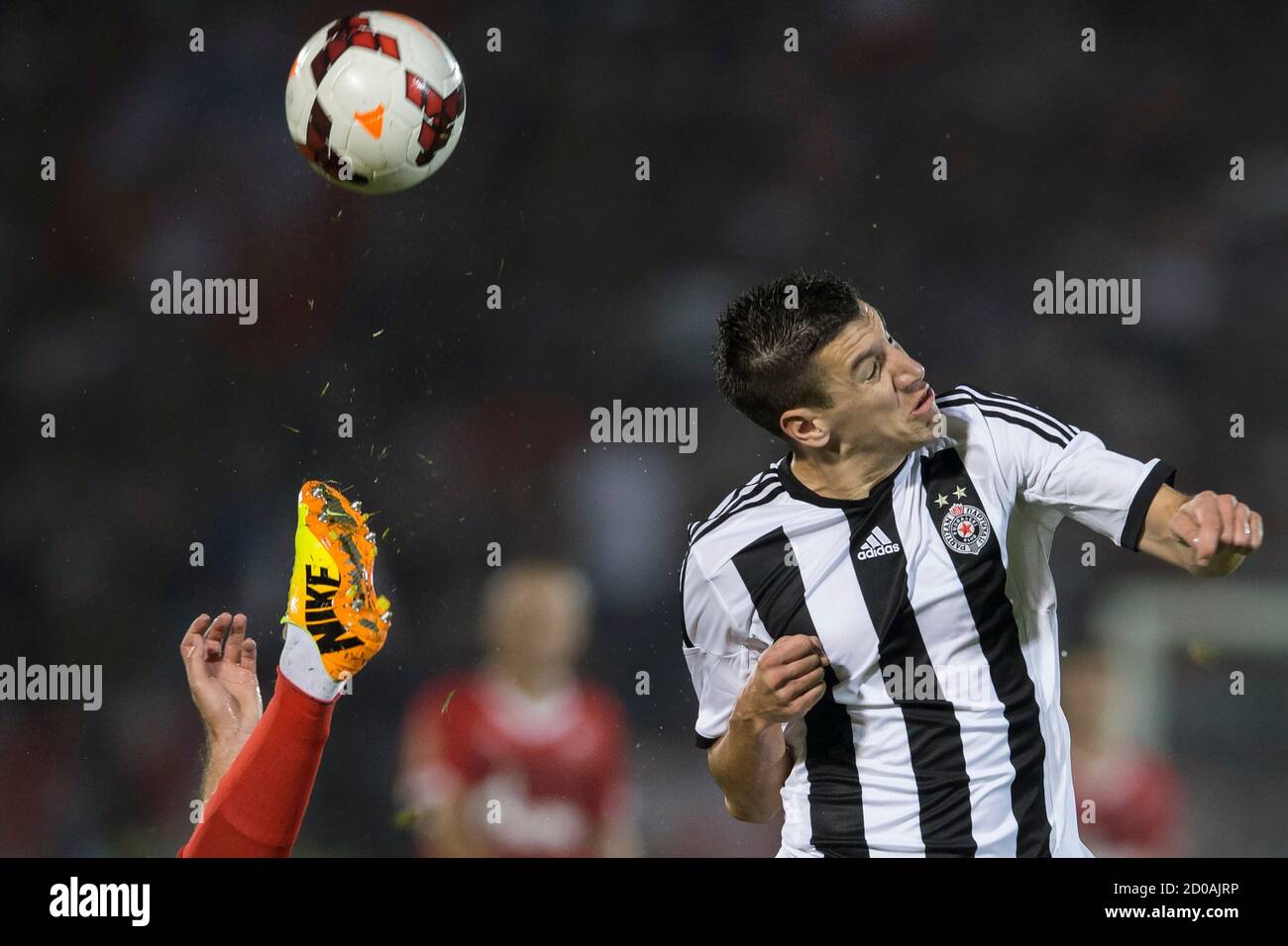 Partizan Belgrade S Petar Grbic Heads The Ball During Their Soccer Match Against Red Star Belgrade In Belgrade October 18 14 The Serbian Derby Between Bitter Belgrade Rivals Partizan And Red Star Produced