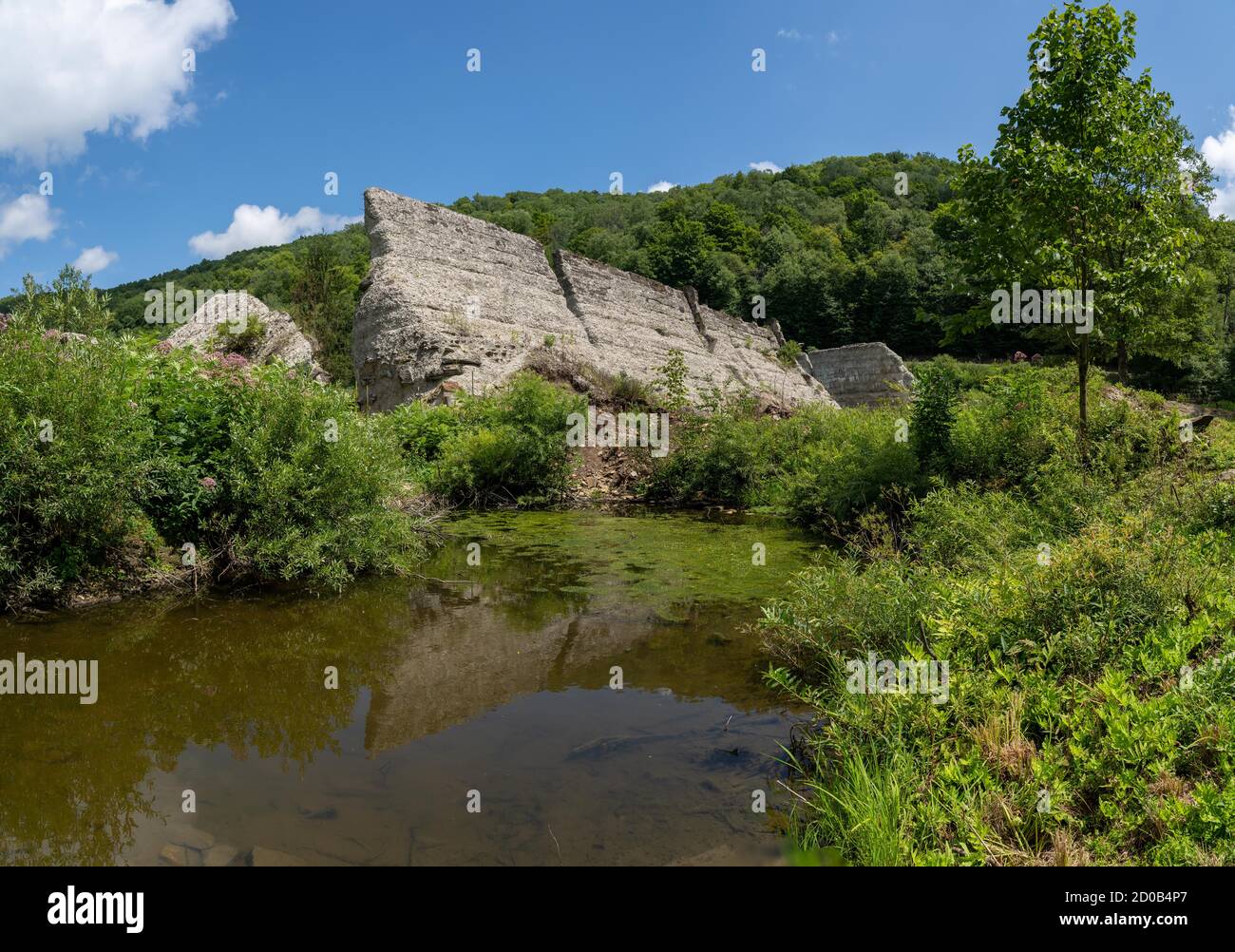 The broken remains of the Austin Dam failure in Austin, Pennsylvania