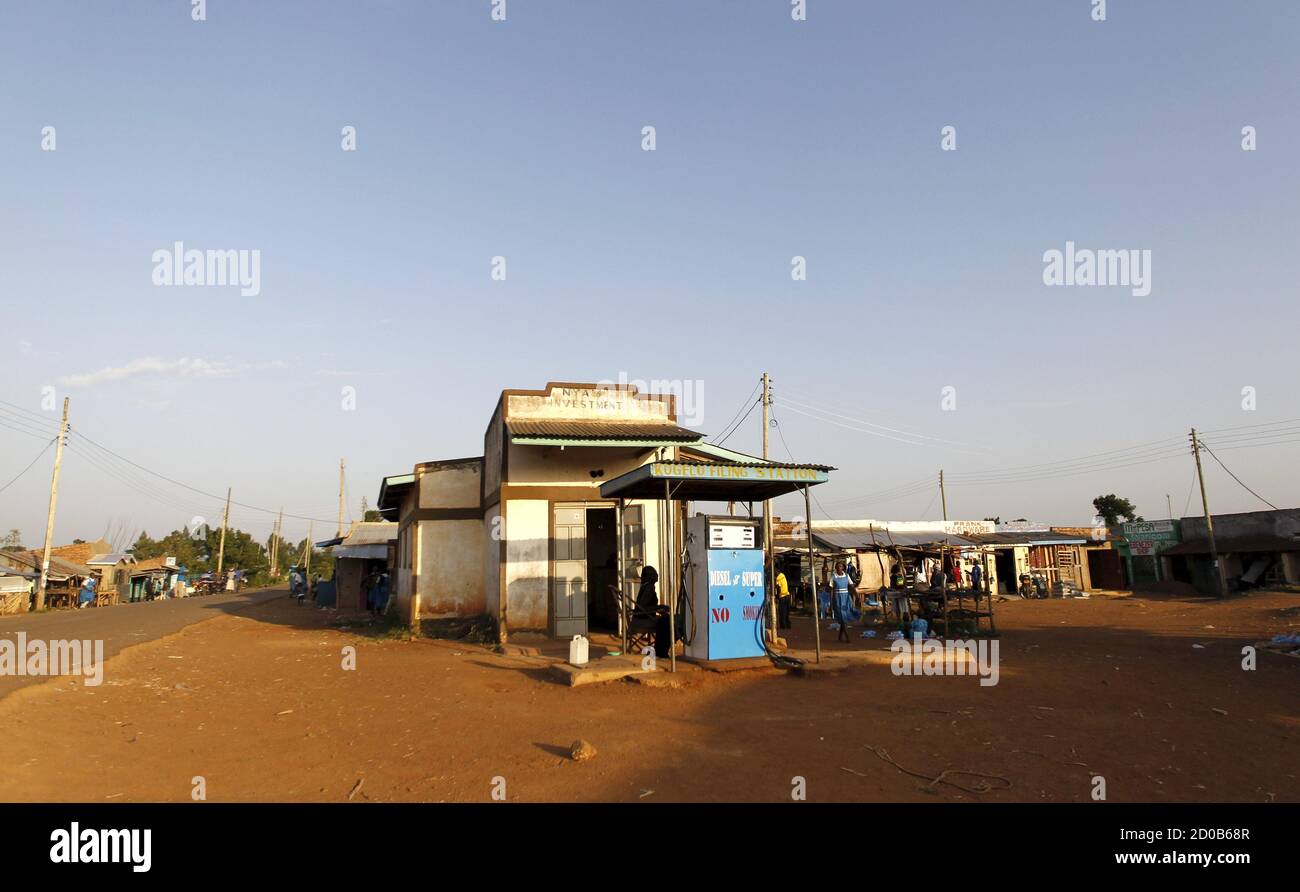 A general view shows the Kogelo Fuel Station within the trading centre in the U.S. President Barack Obama's ancestral village of Nyang'oma Kogelo, west of Kenya's capital Nairobi, July 14, 2015. President Obama visits Kenya and Ethiopia in July, his third major trip to Sub-Saharan Africa after travelling to Ghana in 2009 and to Tanzania, Senegal and South Africa in 2011. He has also visited Egypt, in North Africa, and South Africa for Nelson Mandela's funeral. Obama will be welcomed by a continent that had expected closer attention from a man they claim as their son, a sentiment felt acutely i Stock Photo