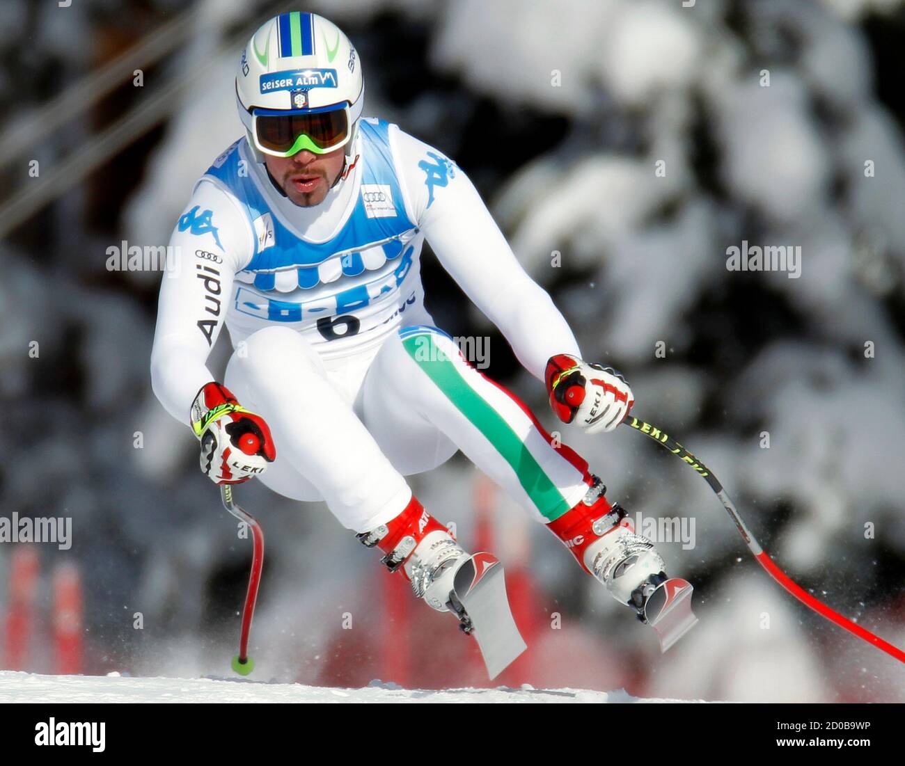 Peter Fill of Italy makes turn during alpine skiing training for the Men's World Cup Downhill in Lake Louise, Alberta November 24, 2011.    REUTERS/Mike Blake     (CANADA - Tags: SPORT SKIING) Stock Photo