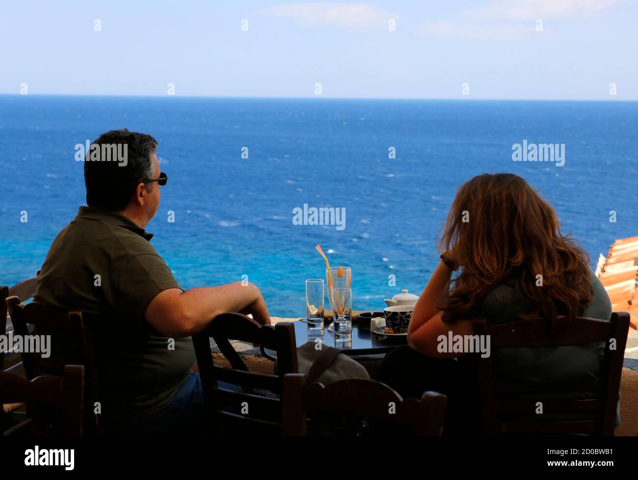 Greek Tourists Sit In A Cafe Inside The Medieval Castle Of Monemvasia May 28 2012 Monemvasia Is Located In The Southeastern Peloponnese Some 300 Kms From Athens And 95 Kms Southeast From