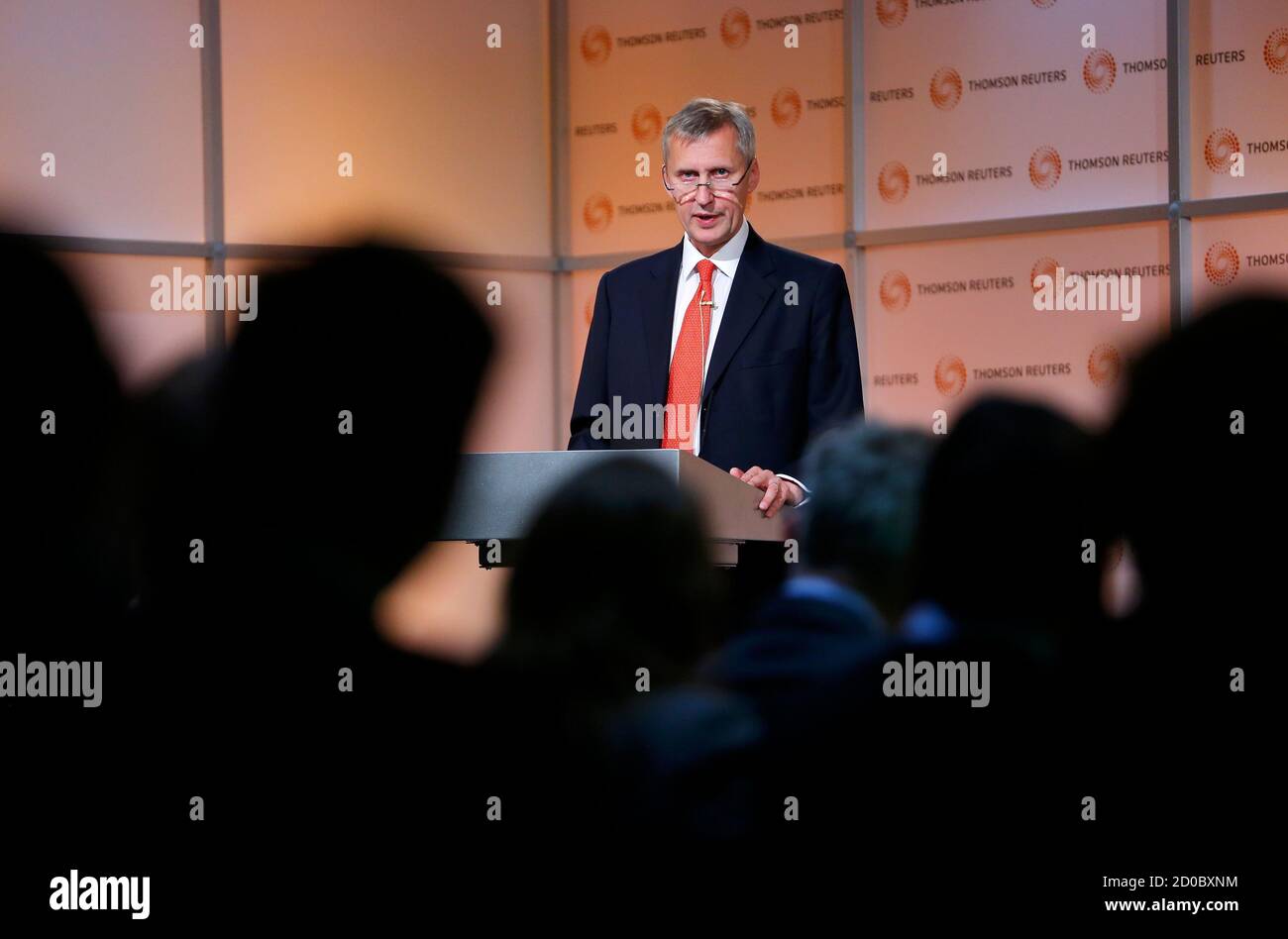 Martin Wheatley, managing director of Britain's Financial Services Authority (FSA) and CEO designate of the Financial Conduct Authority, speaks at a Thomson Reuters Newsmaker event, in the Canary Wharf business district of east London October 16, 2012.      REUTERS/Andrew Winning (BRITAIN - Tags: BUSINESS POLITICS) Stock Photo