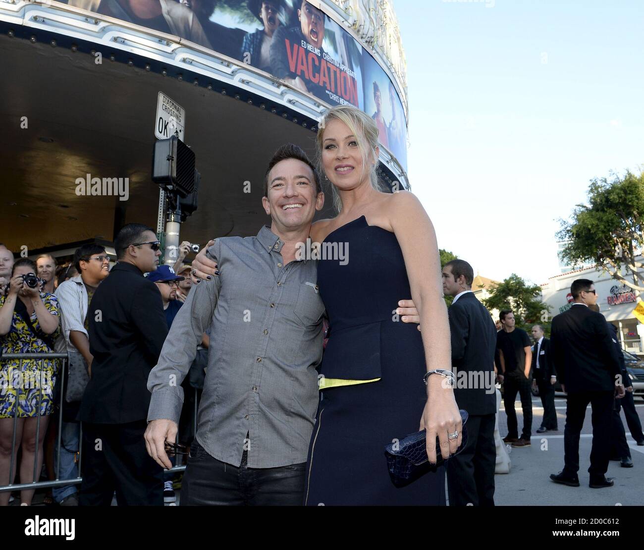 Cast member Christina Applegate poses with actor David Faustino during the premiere of the film 'Vacation' at the Regency Village Theatre in the Westwood section of Los Angeles, California July 27, 2015. REUTERS/Kevork Djansezian Stock Photo