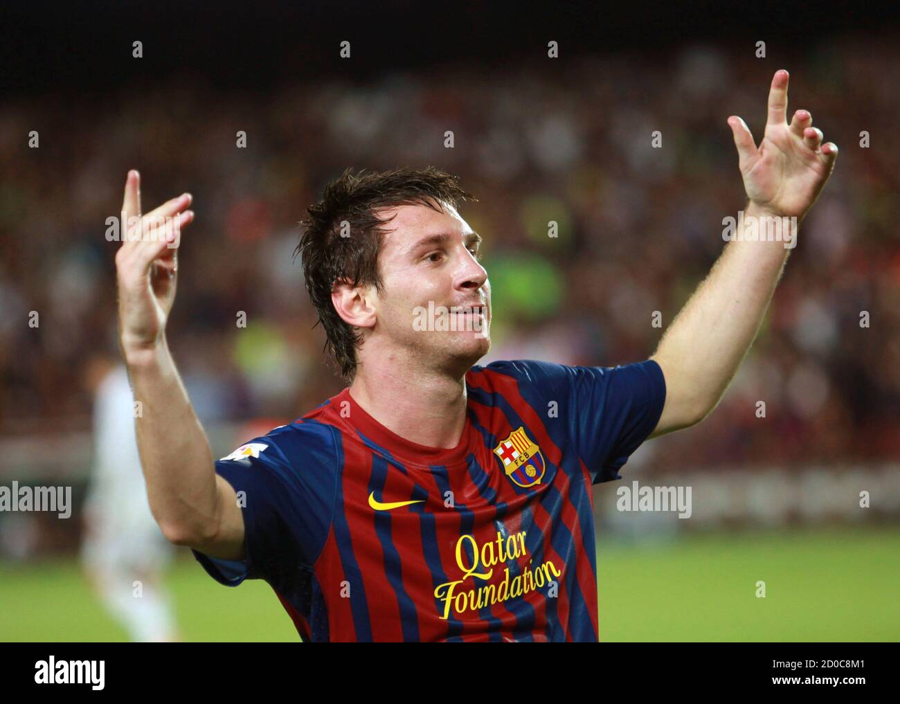 Barcelona\'s Lionel Messi celebrates his goal against Real Madrid ...
