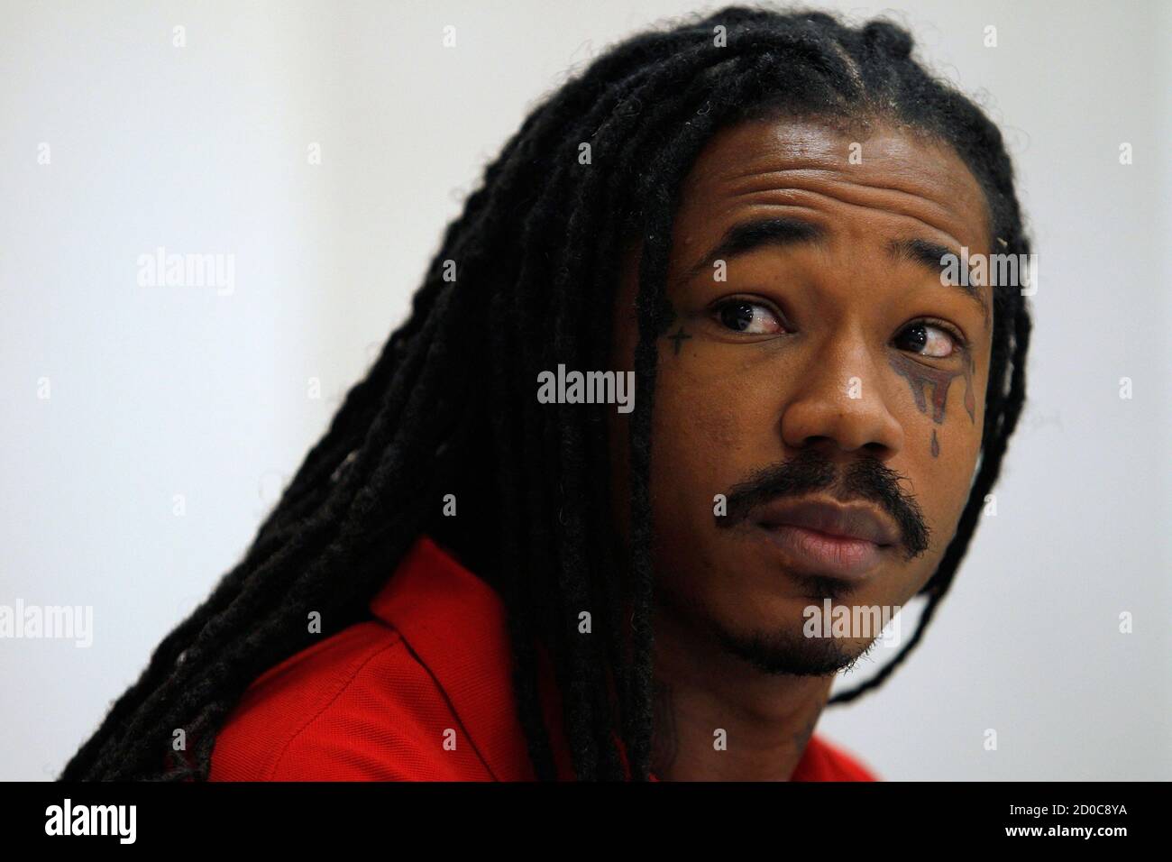 Former Bloods gang member Jiwe Morris attends a news conference at the World Meeting of Human Values and Culture of Lawfulness in Monterrey September 8, 2011. The topic of this year's meeting is non-violence. REUTERS/Tomas Bravo (MEXICO - Tags: SOCIETY) Stock Photo
