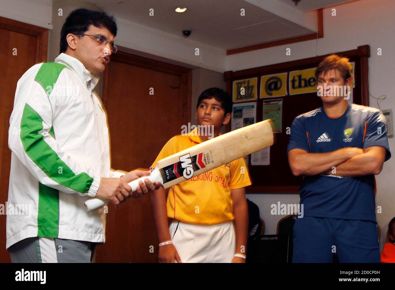 Australian Cricket Player Shane Watson R And Former Indian Cricket Captain Sourav Ganguly L Take Part