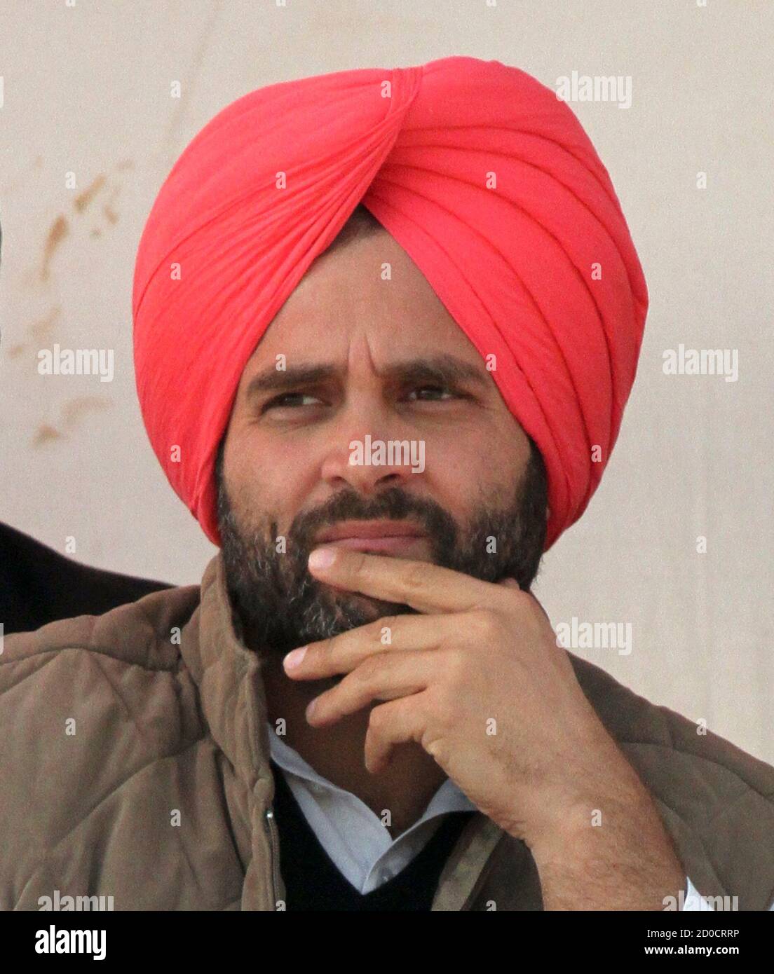 Rahul Gandhi, a lawmaker and son of India's ruling Congress party chief Sonia Gandhi, attends a campaign rally ahead of state assembly elections at Sirhind in the northern Indian state of Punjab January 27, 2012.  REUTERS/Ajay Verma (INDIA - Tags: ELECTIONS POLITICS) Stock Photo