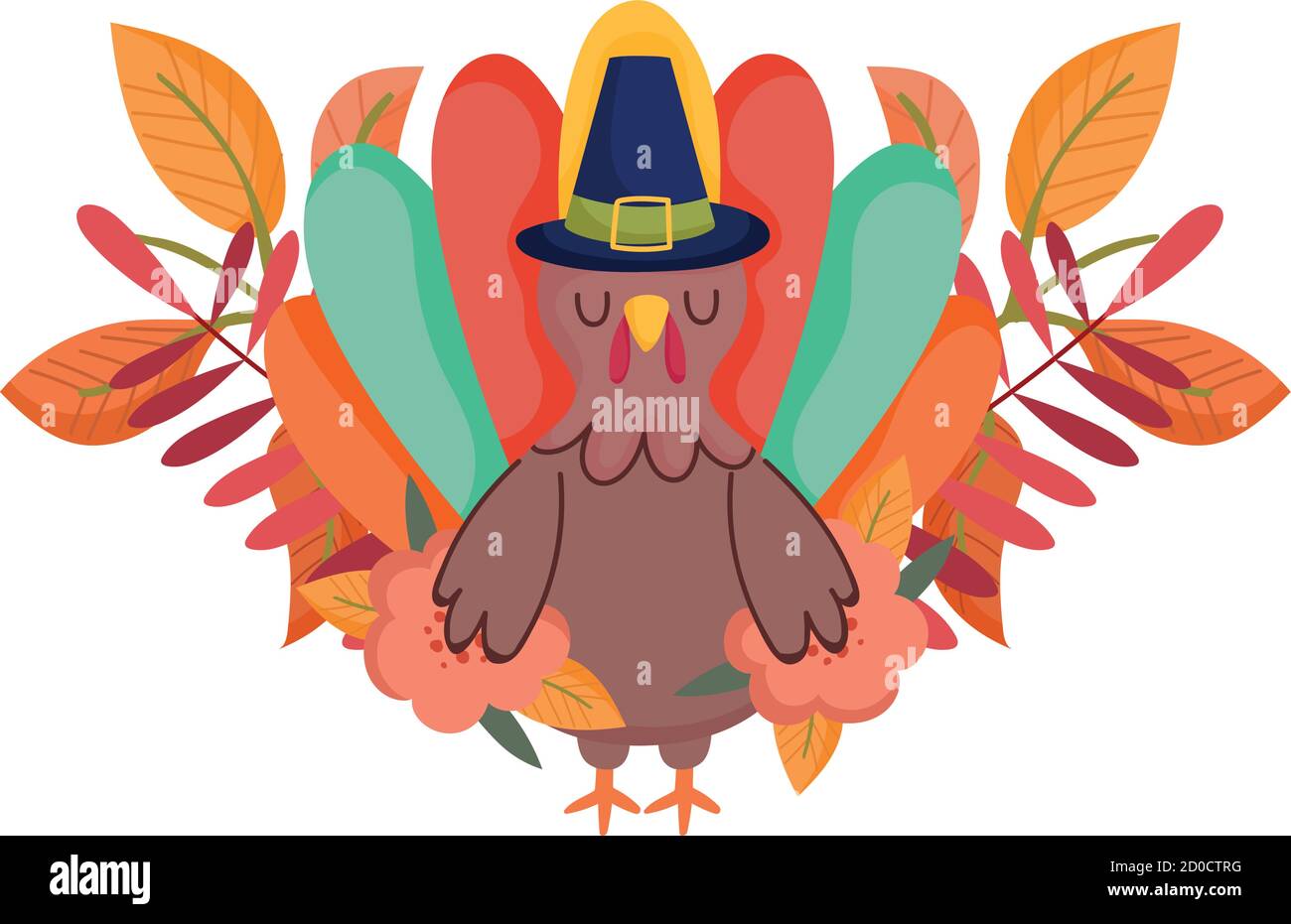 happy thanksgiving day, turkey with pilgrim hat flower foliage ...