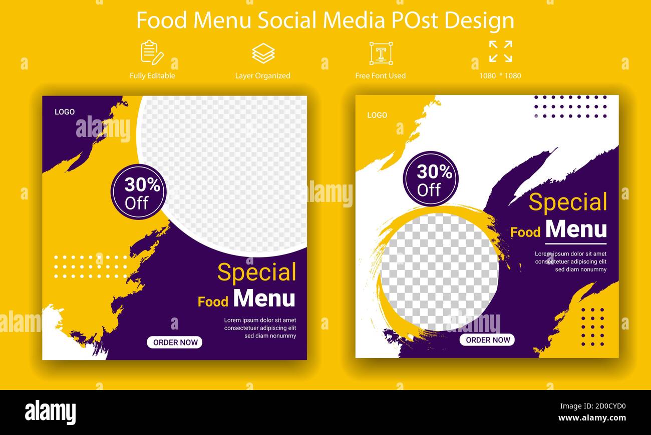 Social Media Post Design Template For Restaurant Business Stock Vector 