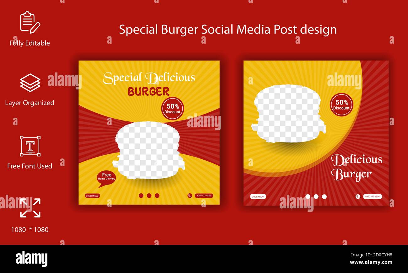 Special Burger Food Social media Post Design Template Stock Vector