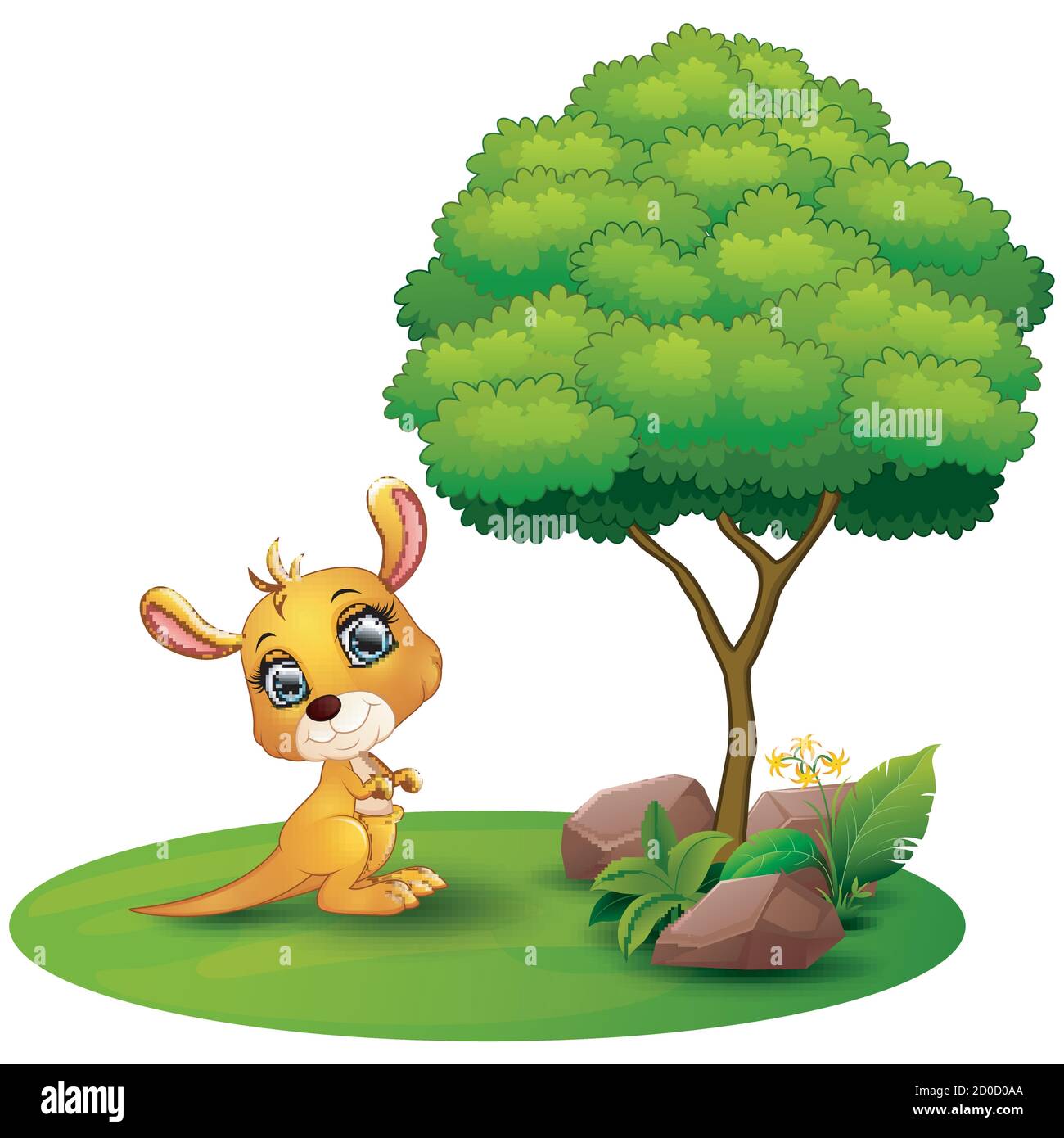 Vector illustration of Cartoon kangaroo under a tree on a white background Stock Vector