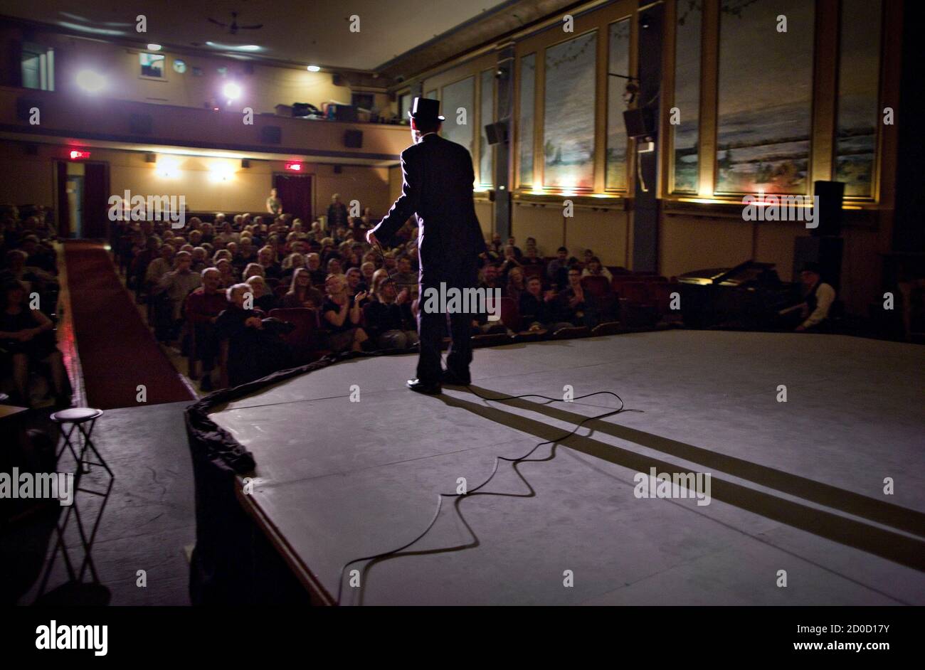 Master Of Ceremonies Kevin Cook Warms Up The Audience With Jokes During A Vaudeville Show At The Patricia Theatre In Powell River British Columbia November 2 2013 The Patricia Was Founded In