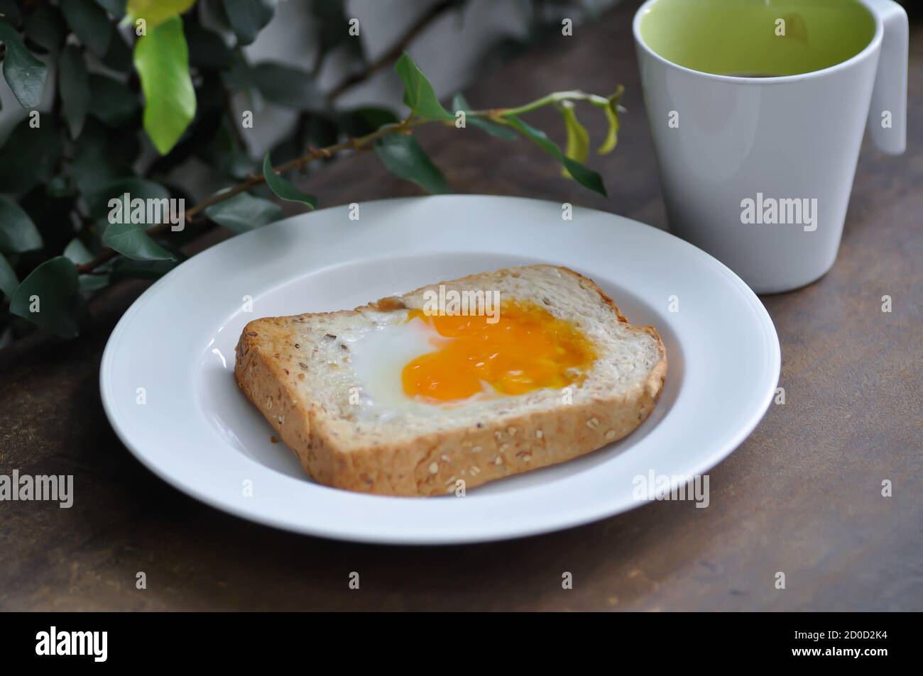 toast or egg toast , egg sandwich and hot drink Stock Photo