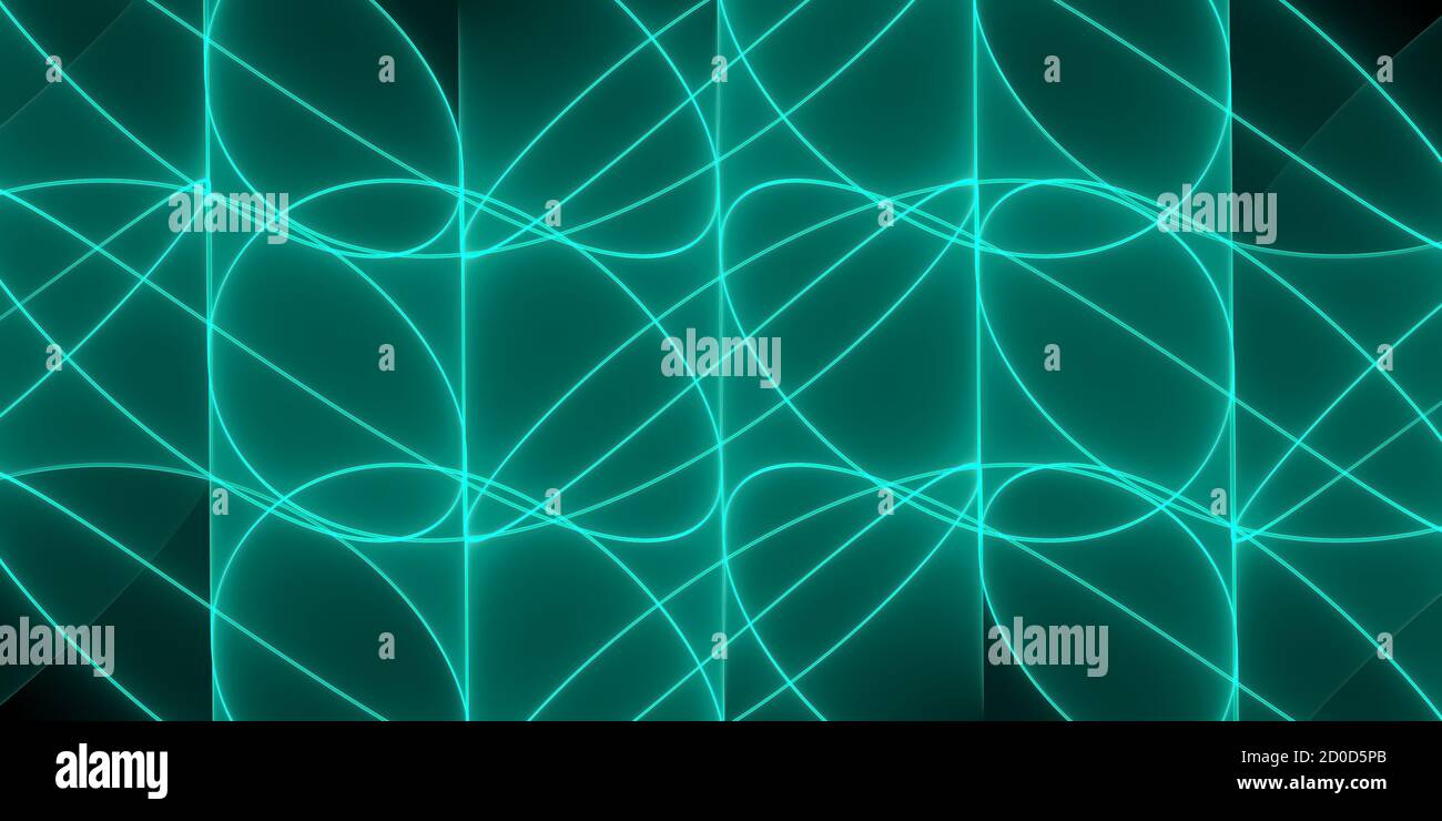 Abstract black technology background with shades of green glowing lines ...