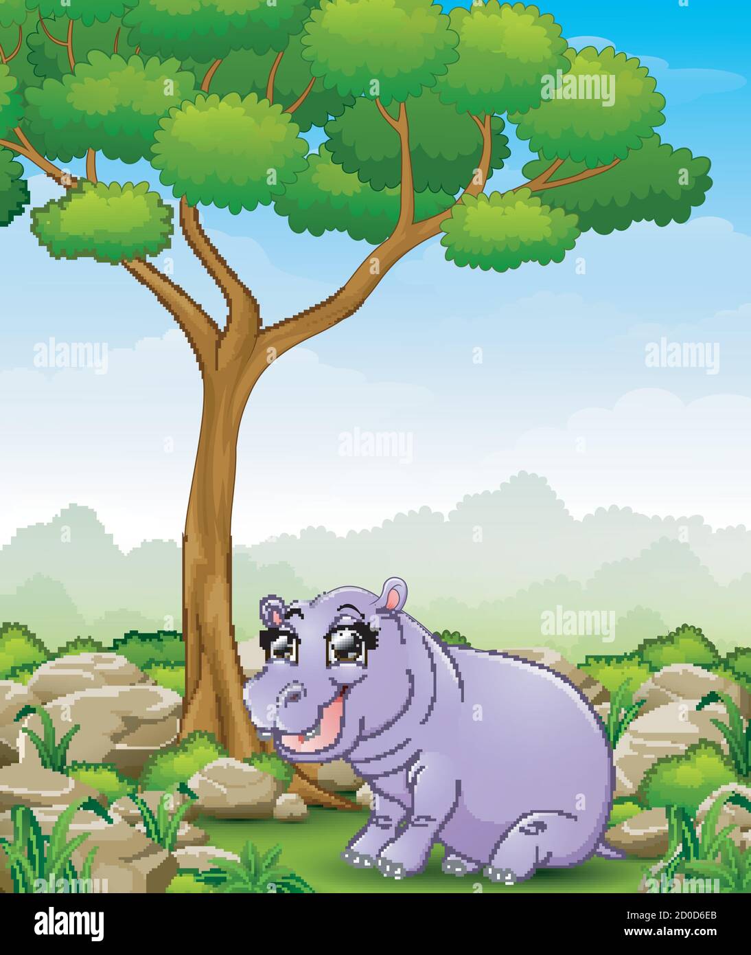 Vector illustration of Cartoon hippos in the jungle Stock Vector Image ...