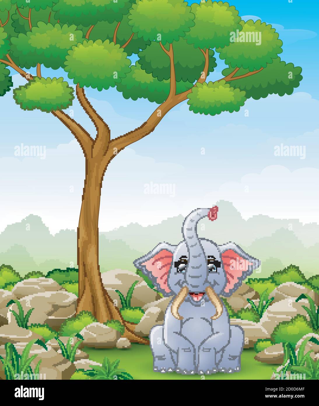 Vector illustration of Cartoon elephant sitting in the jungle Stock ...