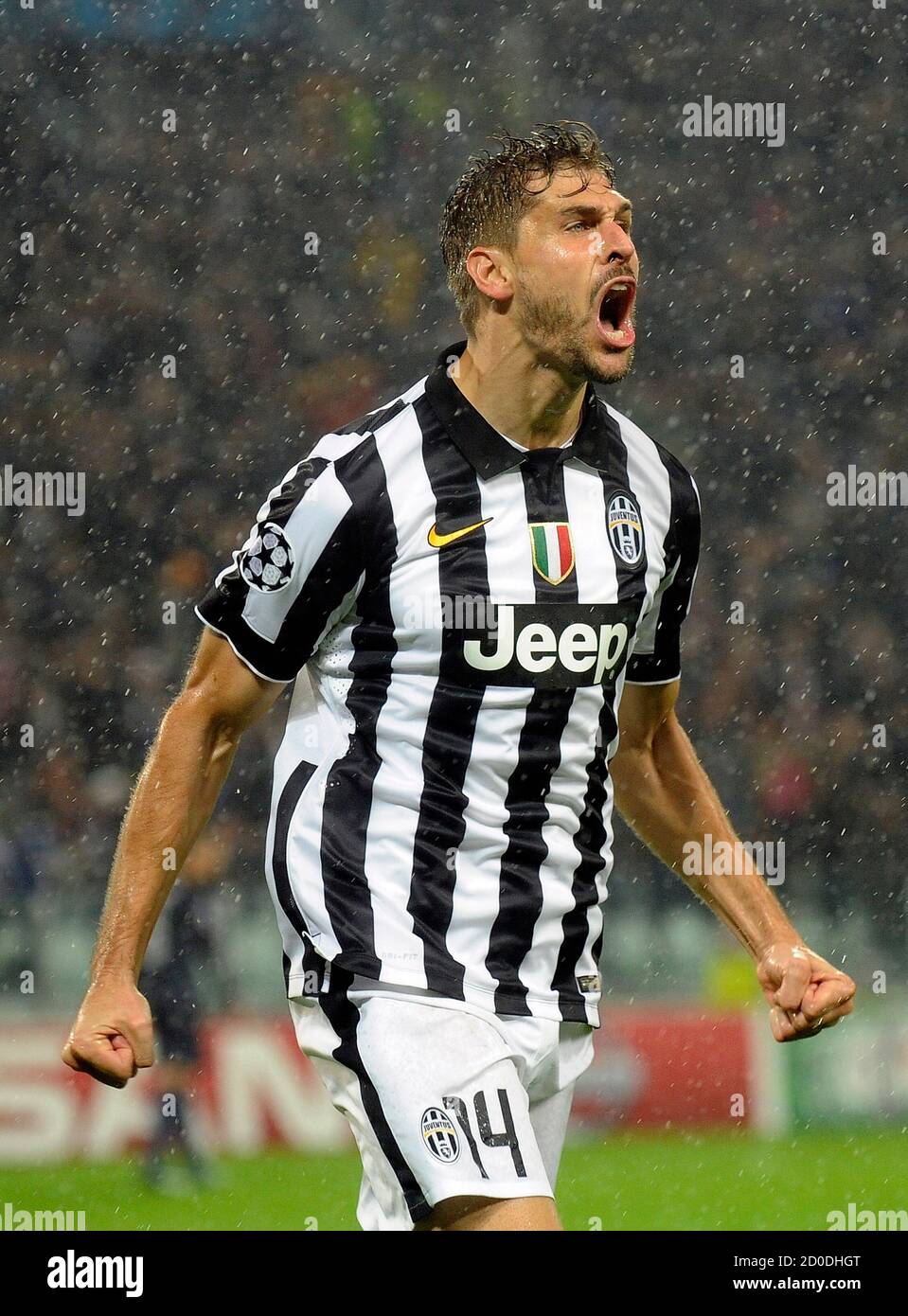 Juventus' Fernando Llorente celebrates after scoring against Olympiakos'  during their Champions League soccer match at Juventus stadium in Turin,  November 4, 2014. REUTERS/Giorgio Perottino (ITALY - Tags: SPORT SOCCER  Stock Photo - Alamy