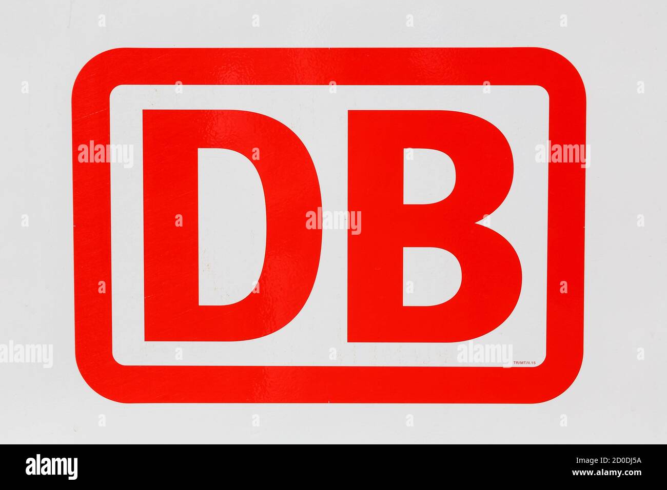 Stuttgart, Germany - April 22, 2020: DB Deutsche Bahn Logo on a train at Stuttgart main railway station Hauptbahnhof Hbf in Germany. Stock Photo