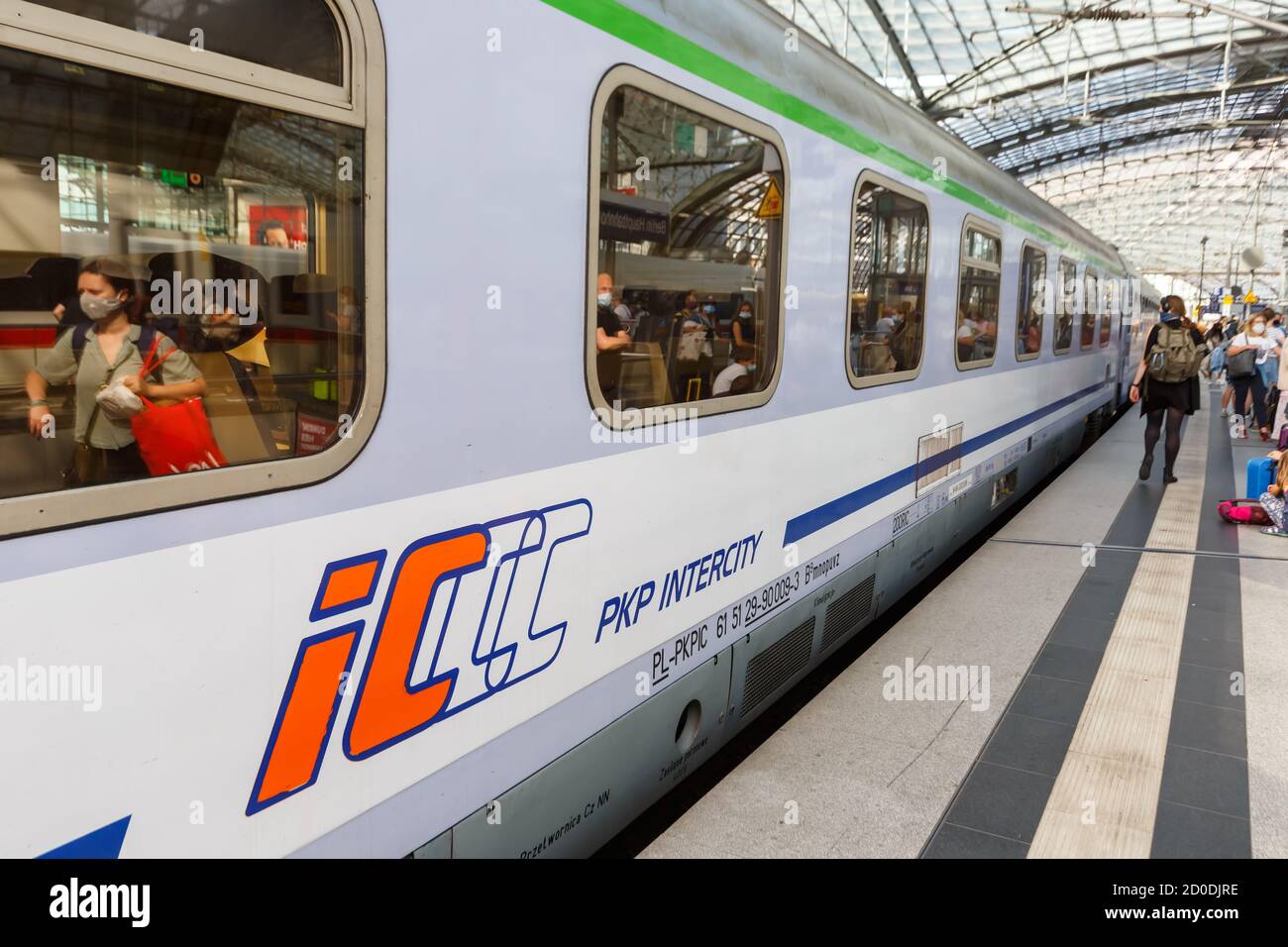 Berlin, Germany - August 20, 2020: IC Intercity PKP train at Berlin main railway station Hauptbahnhof Hbf in Germany. Stock Photo