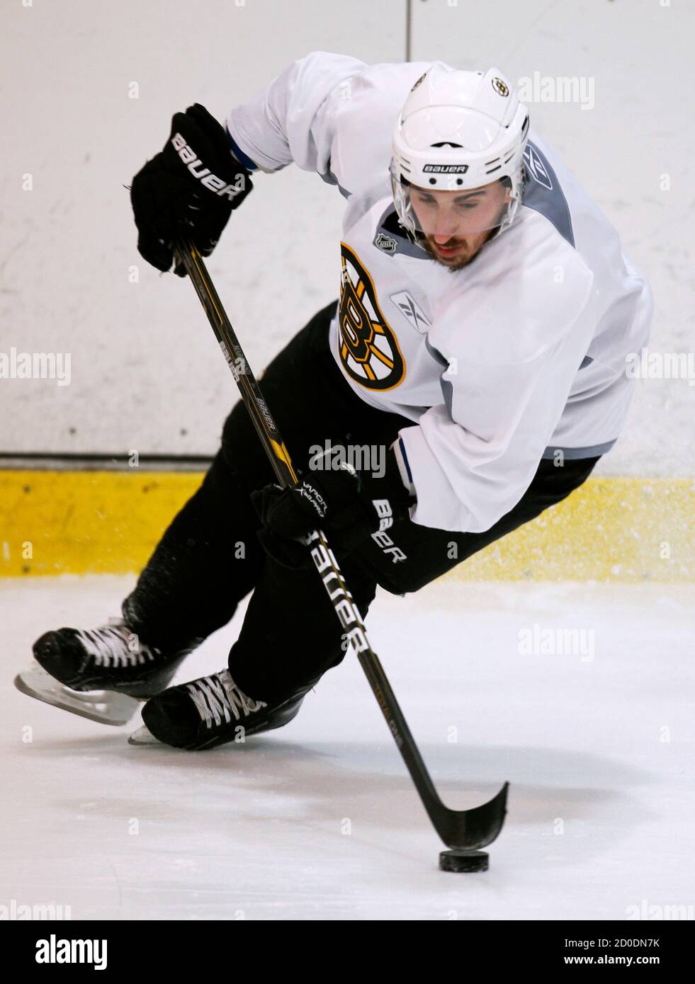 Boston Bruins Left Wing Brad Marchand Skates With The Puck During Hockey Practice For The Nhl