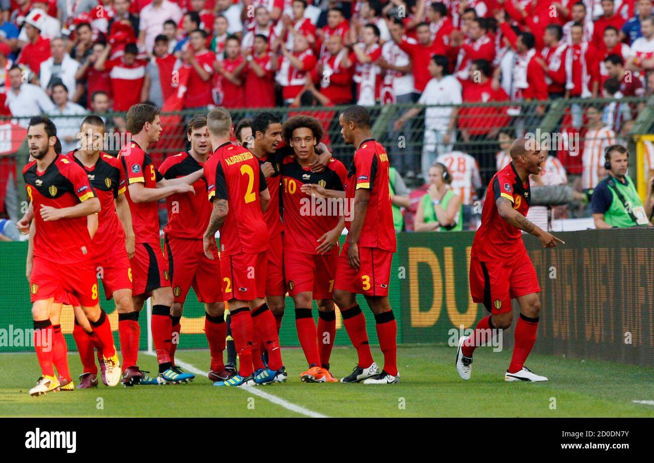 https www alamy com belgiums players celebrate after marvin ogunjimi r scored against turkey during their euro 2012 group a qualifying soccer match at king baudouin stadium in brussels june 3 2011 reuterssebastien pirlet belgium tags sport soccer image378930159 html