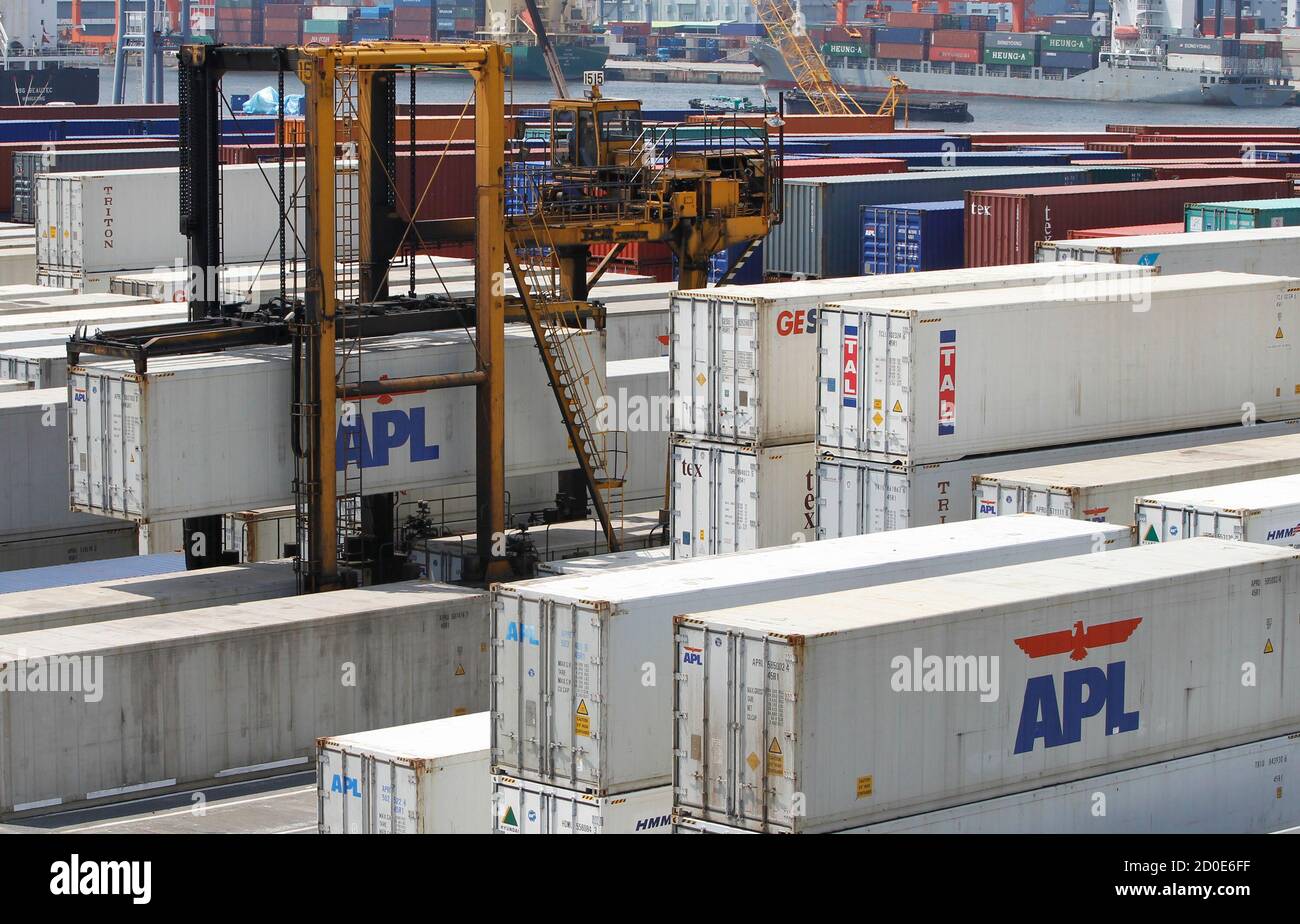 Global Shipping Line Apl S Containers Are Stacked At Yokohama Port In Yokohama South Of Tokyo April 26 11 Apl Has Been Conducting Radiation Screening From April 6 Prompted By March 11 Massive