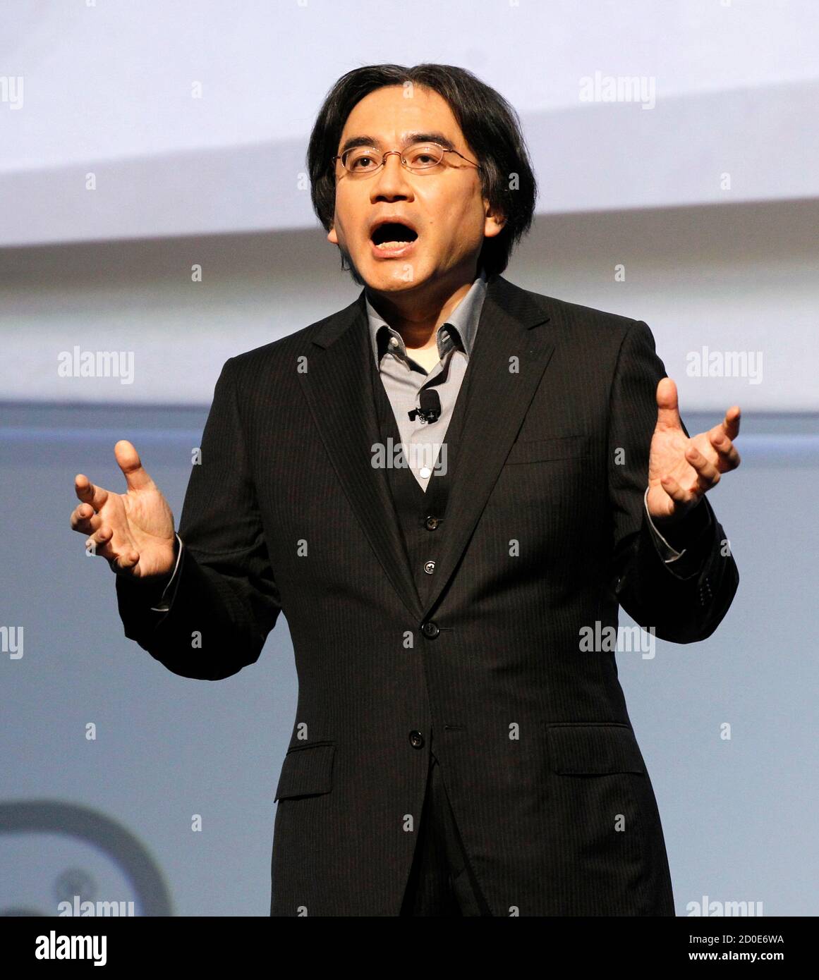 Satoru Iwata, President of Nintendo Co., Ltd., speaks at a media briefing  during the Electronic Entertainment Expo, or E3, in Los Angeles June 7,  2011. REUTERS/Mario Anzuoni (UNITED STATES - Tags: ENTERTAINMENT