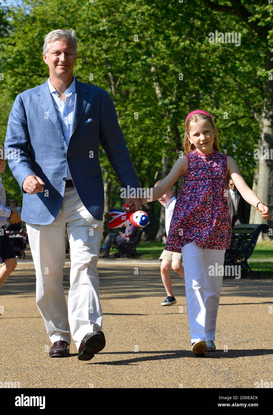 Belgium's Crown Prince Philippe (L) and Princess Elisabeth (R) visit central London ahead of the London 2012 Olympic Games July 26, 2012. Picture taken on July 26, 2012.                REUTERS/Benoit Doppagne/Pool    (BRITAIN  - Tags: SPORT ROYALS POLITICS SPORT OLYMPICS) Stock Photo