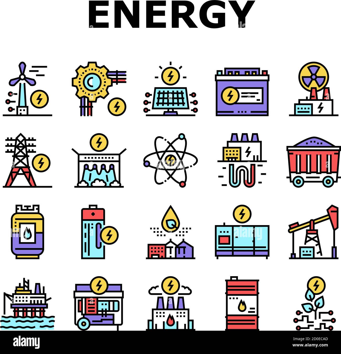 Energy Electricity And Fuel Power Icons Set Vector Stock Vector Image