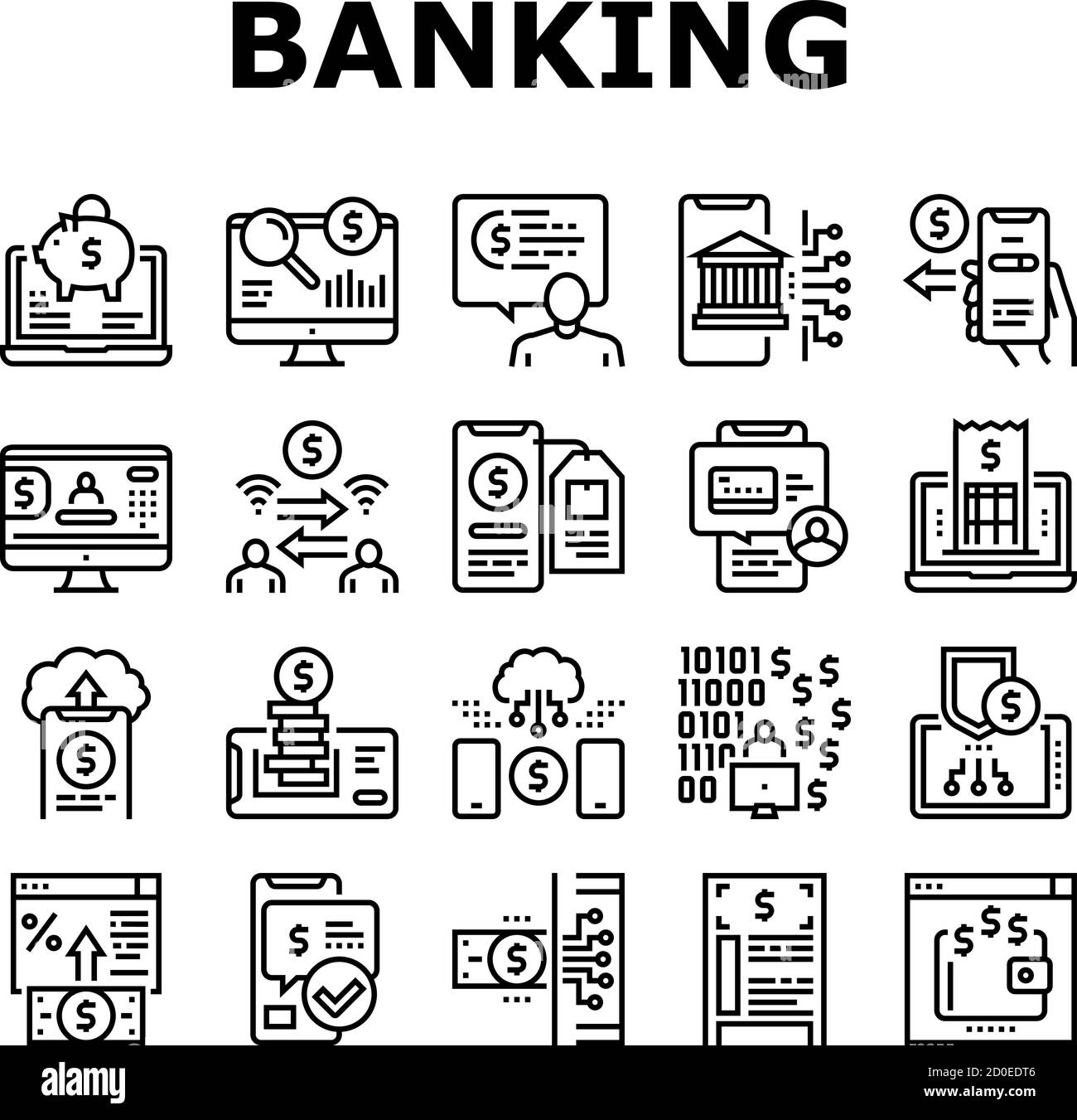 Online Banking Finance Collection Icons Set Vector Stock Vector Image ...