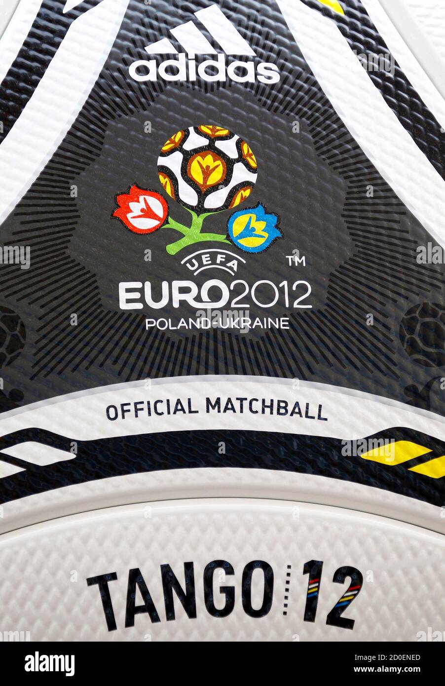 Details on the official match ball for the upcoming Euro 2012 soccer  tournament are seen during a ceremony at the Olympic stadium in Kiev  December 2, 2011. Adidas have revived an old