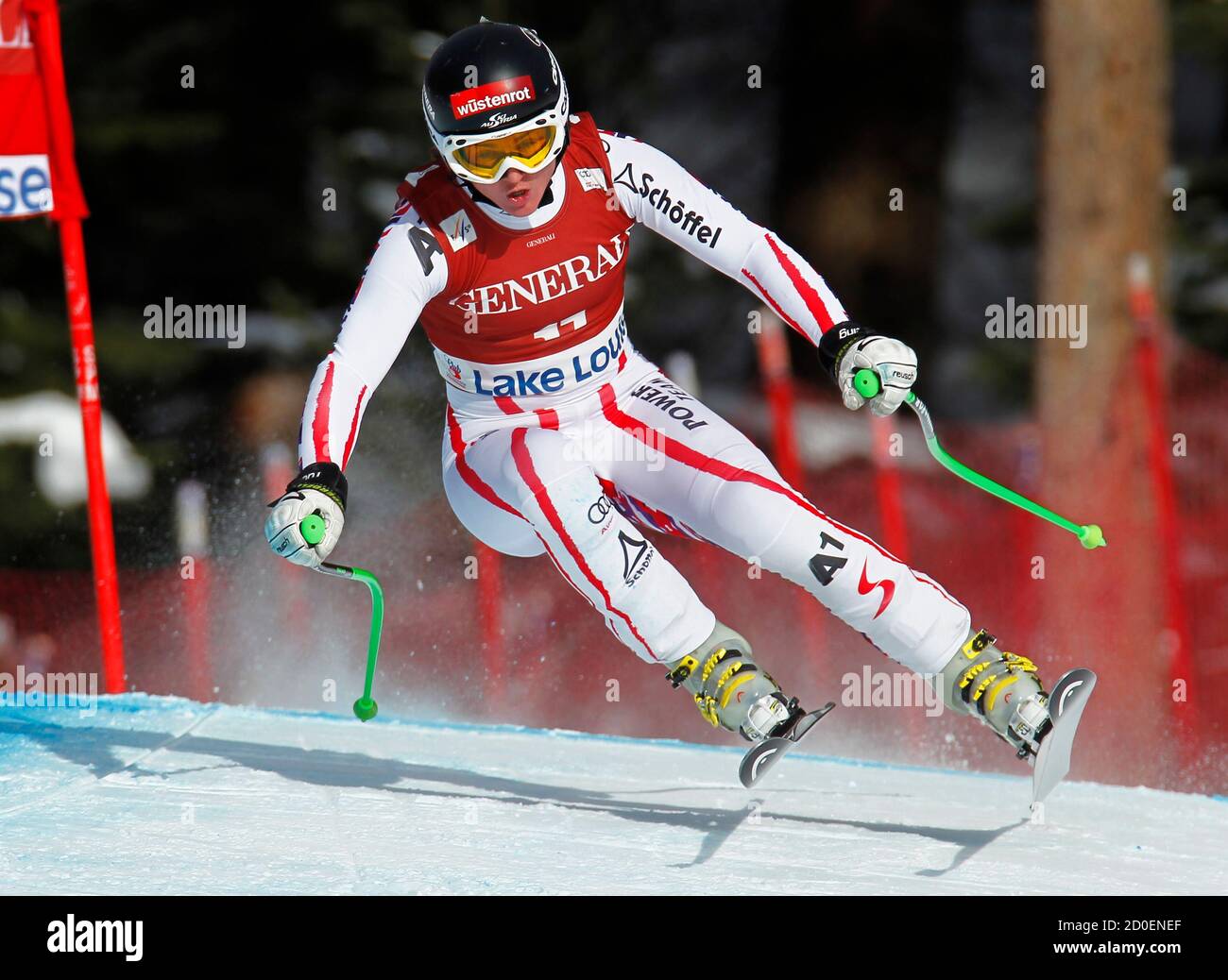 Elisabeth Goergl of Austria makes a turn during the Women's World Cup downhill alpine skiing race in Lake Louise, Alberta December 2, 2011.  REUTERS/Mike Blake   (CANADA - Tags: SPORT SKIING) Stock Photo