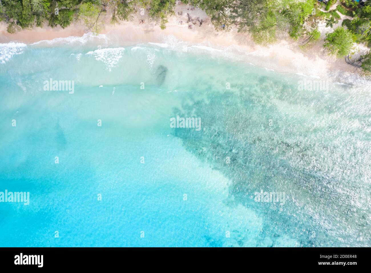 Seychelles Takamaka beach Mahé Mahe vacation ocean drone view aerial photo copyspace copy space Stock Photo