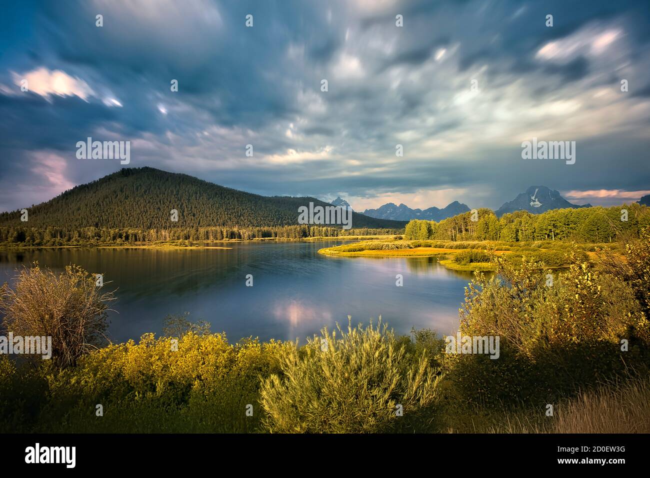 Mount Moran and the Oxbow Bend of the Snake River, Grand Teton National Park, Wyoming, USA Stock Photo
