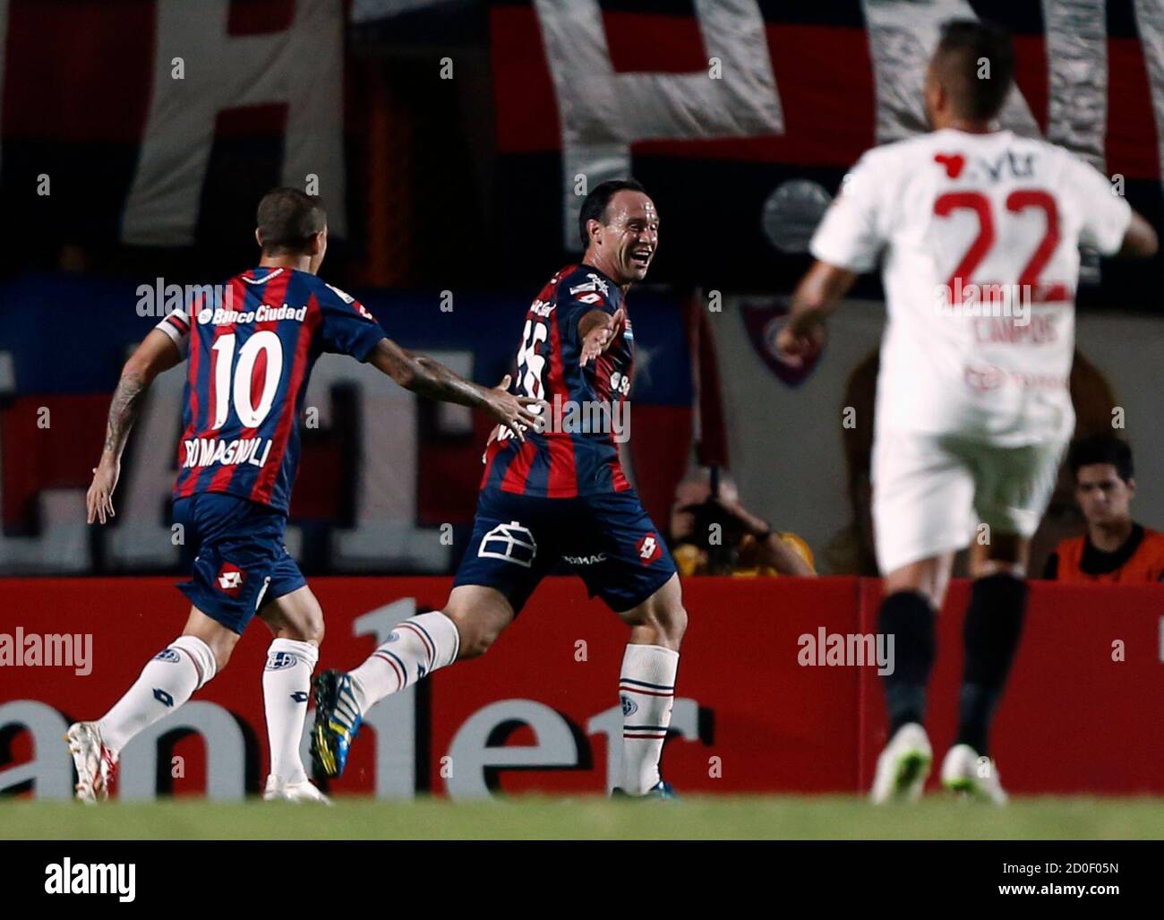 Mauro Matos C And Leandro Romagnoli L Of Argentina S San Lorenzo Celebrate After Matos Scored A Goal Against Chile S Union Espanola During Their Copa Libertadores Soccer Match In Buenos Aires March 12
