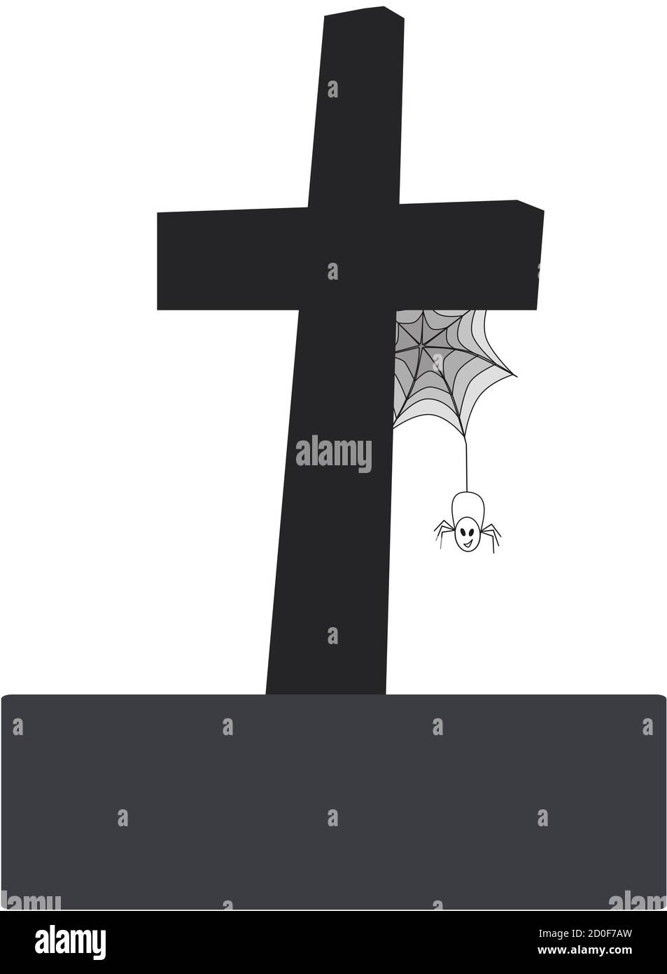 Cross tombstone. Spider and spider web. Vector illustration for Halloween design.  Isolated on a white background Stock Vector