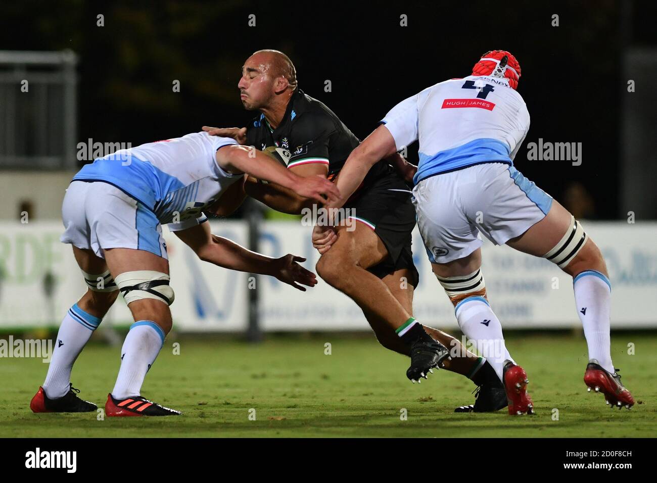 Daniele Rimpelli (Zebre) and the welsh wall during Zebre vs Cardiff Blues, Rugby Guinness Pro 14, parma, Italy, 02 Oct 2020 Stock Photo